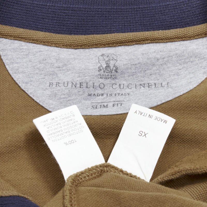Brunello Cucinelli Slim Fit polo marrone navy XS in vendita 4