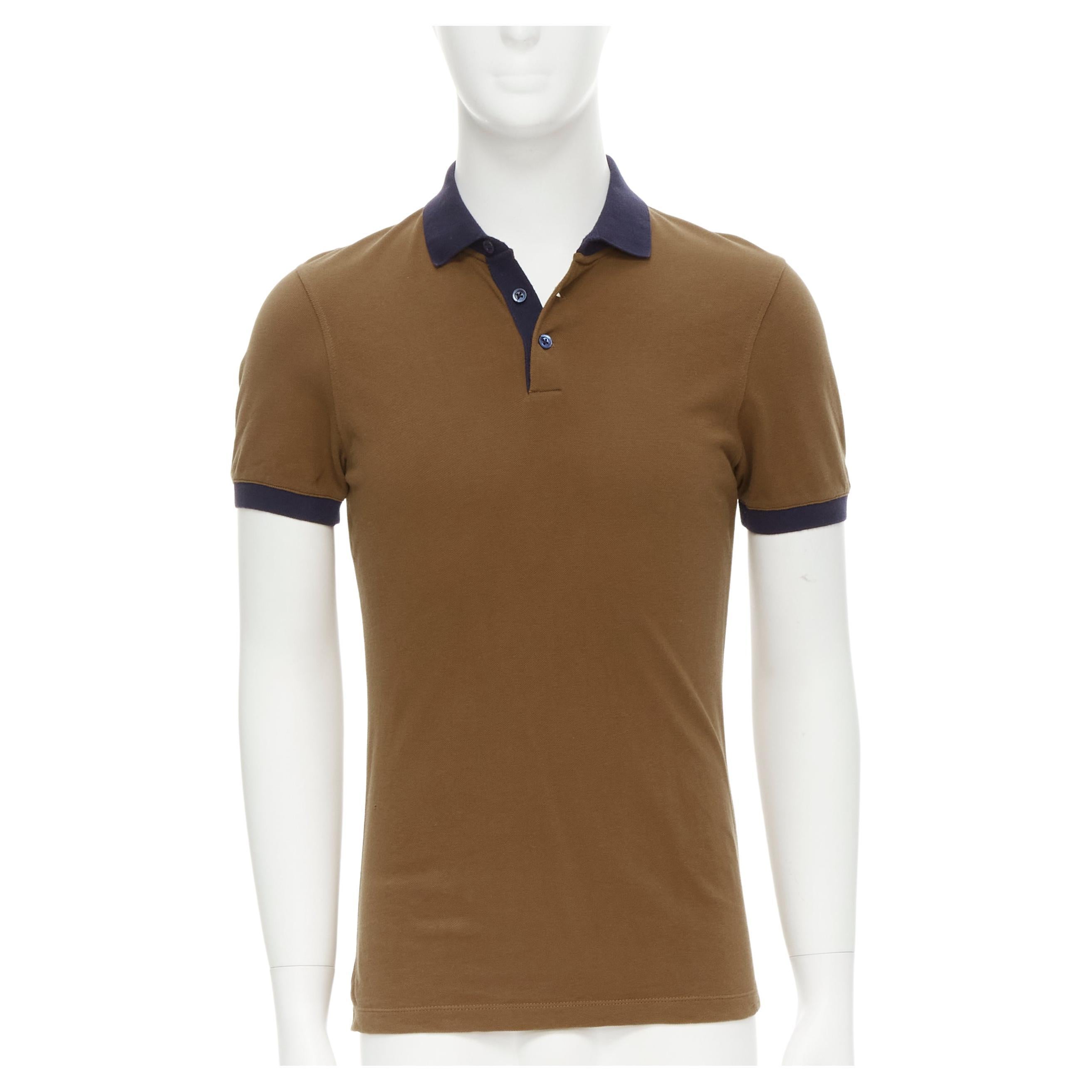 BRUNELLO CUCINELLI Slim Fit brown navy polo shirt XS For Sale