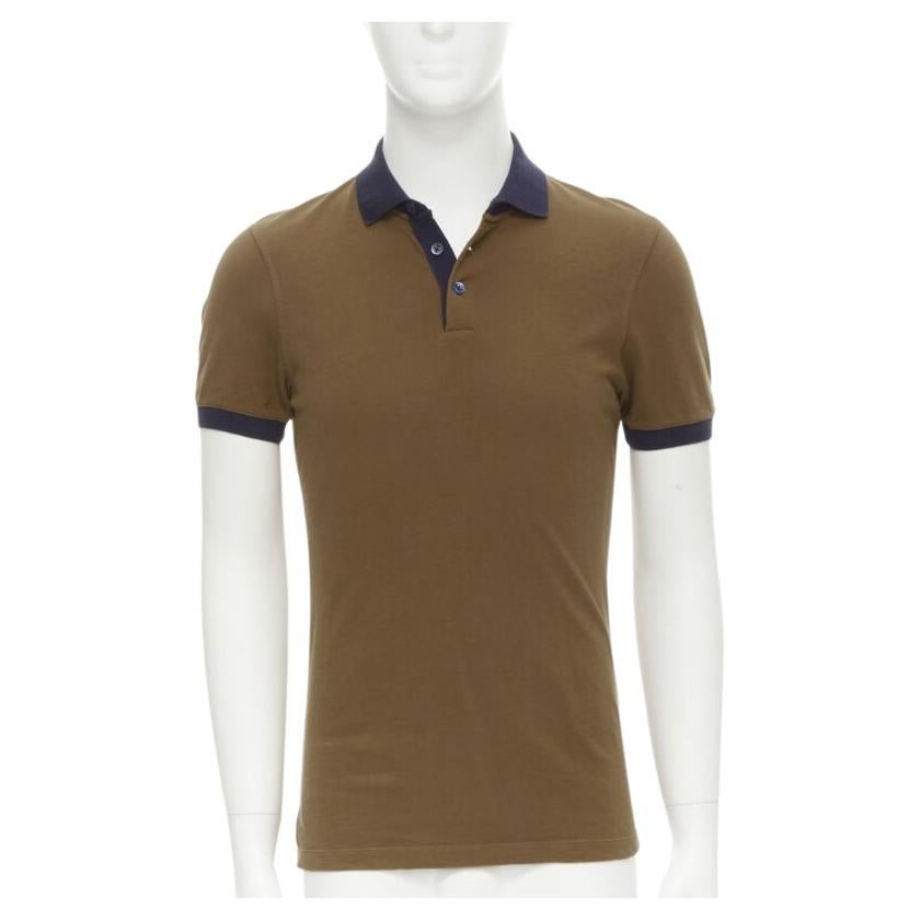 Brunello Cucinelli Slim Fit polo marrone navy XS in vendita