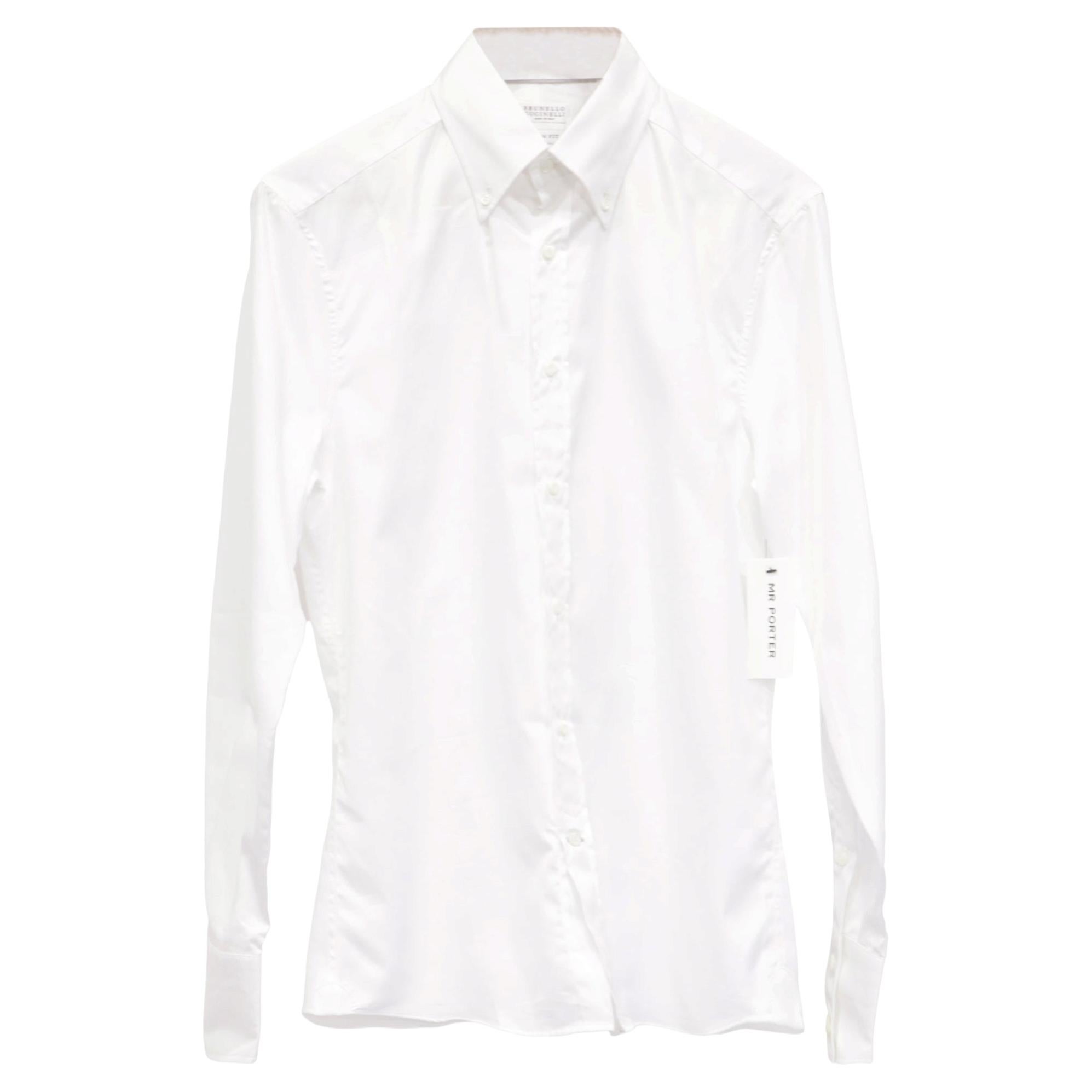 Chemise Brunello Cucinelli unie, coupe ajustée, à col boutonné, en coton blanc