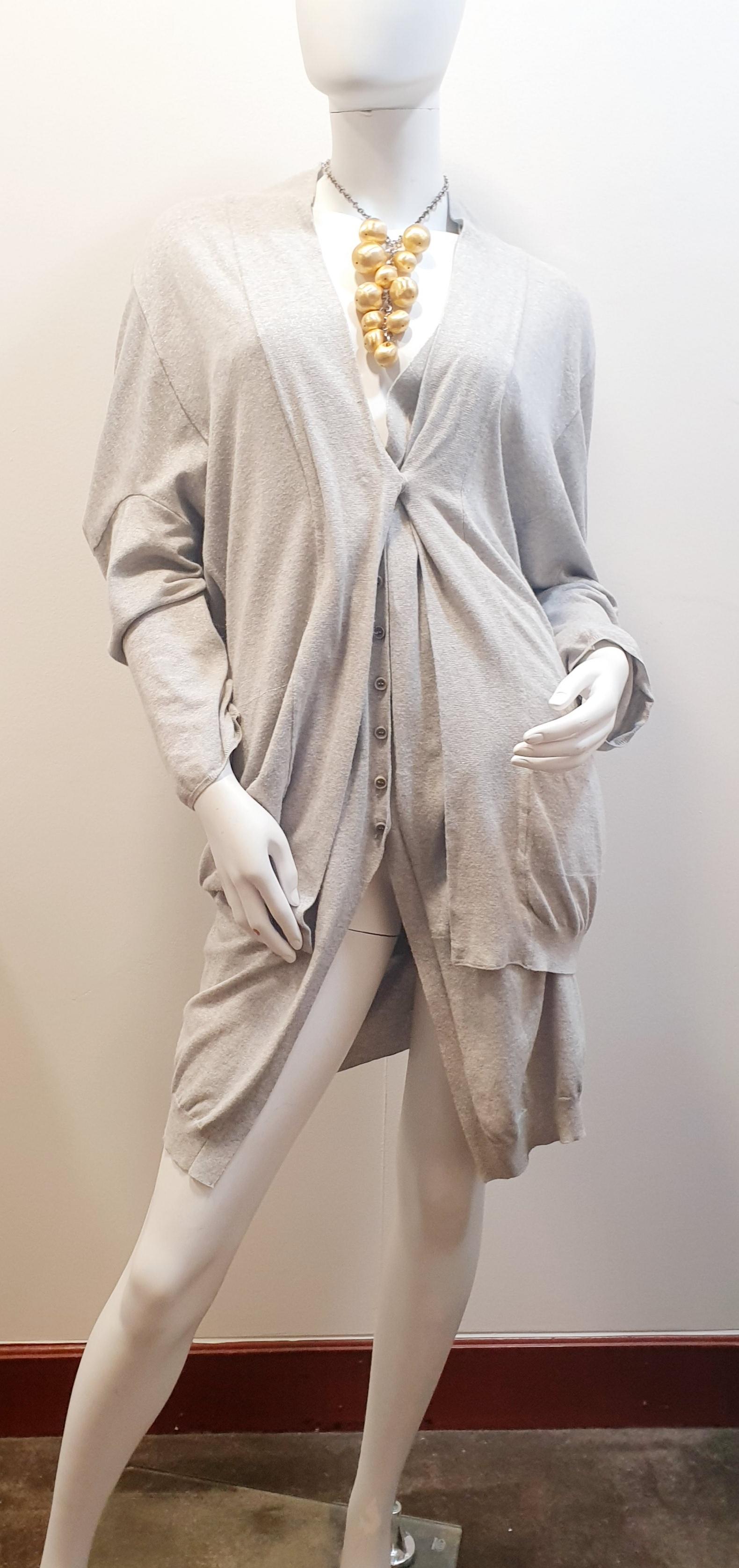 Brunello Cucinelli Sport Grey Cotton Strech Day Pool  Ensemble 
Strech oversize cardigan and over shirt 
material: 75% Cotton & 25% Liurex 
Size Large 
Made in Italy
*Orders welcome  all goods are insured and we package all purchases to a high