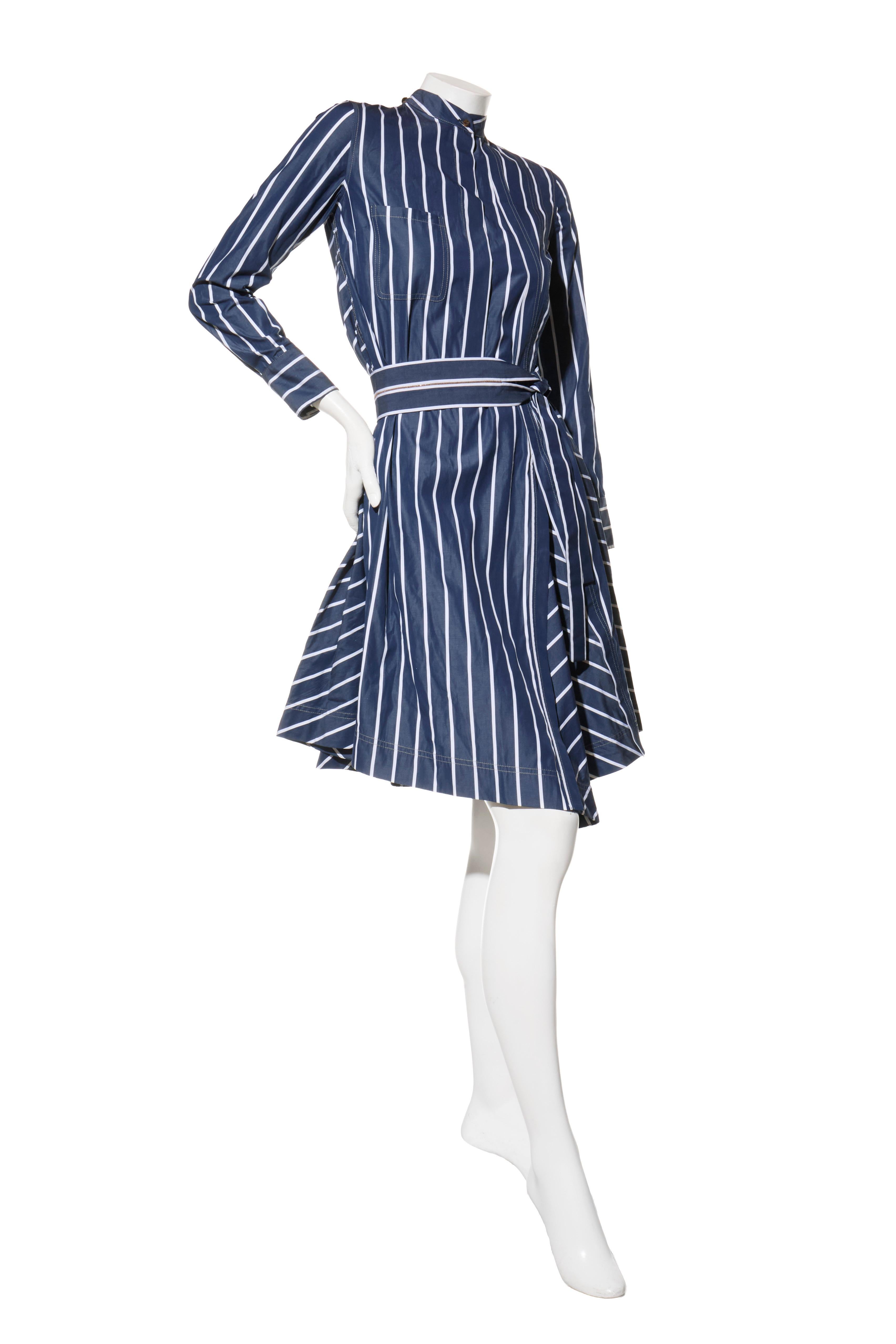Brunello Cucinelli SS19 Gestreiftes Hemdkleid mit Gürtel Größe XS (Grau) im Angebot