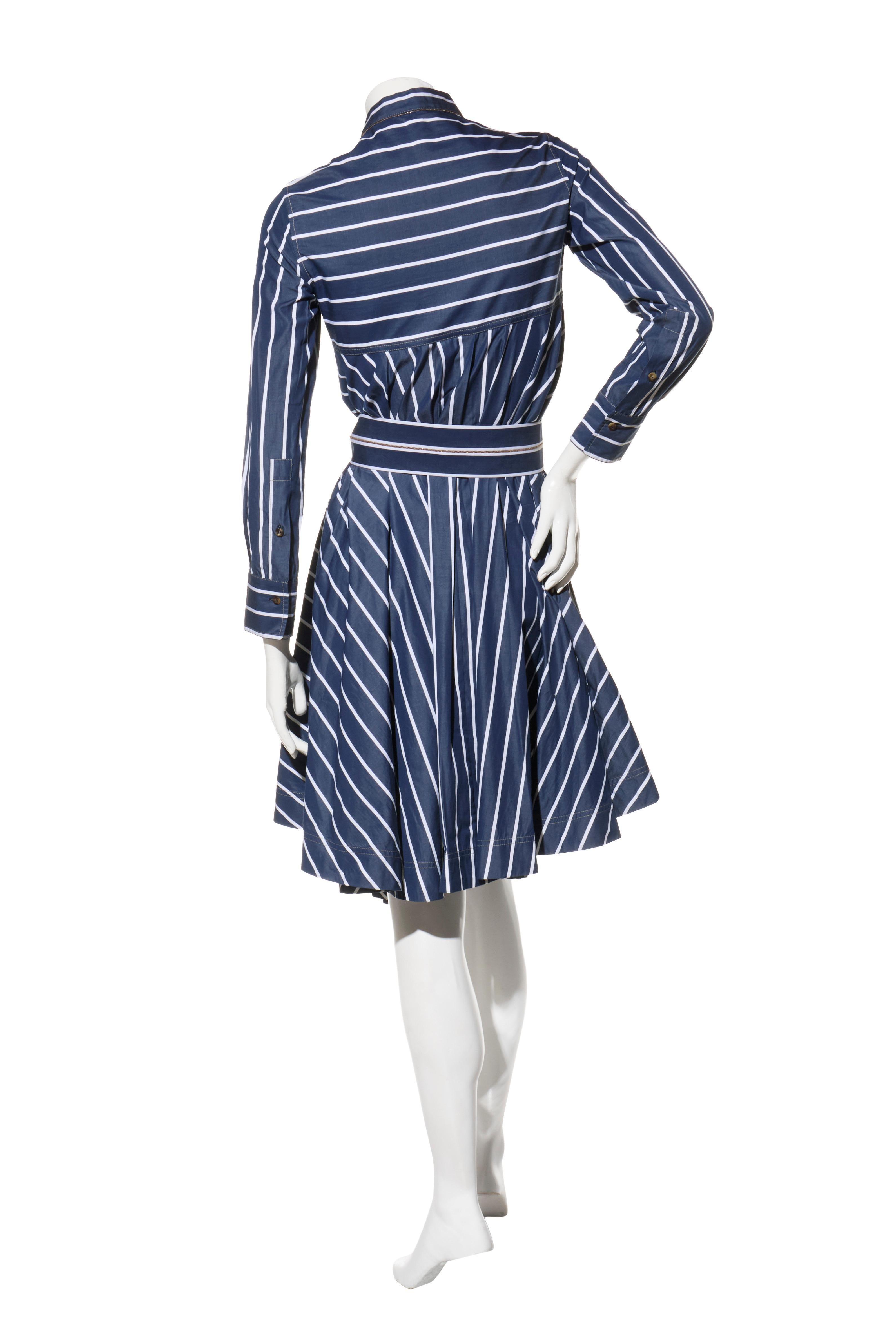 Brunello Cucinelli SS19 Gestreiftes Hemdkleid mit Gürtel Größe XS Damen im Angebot