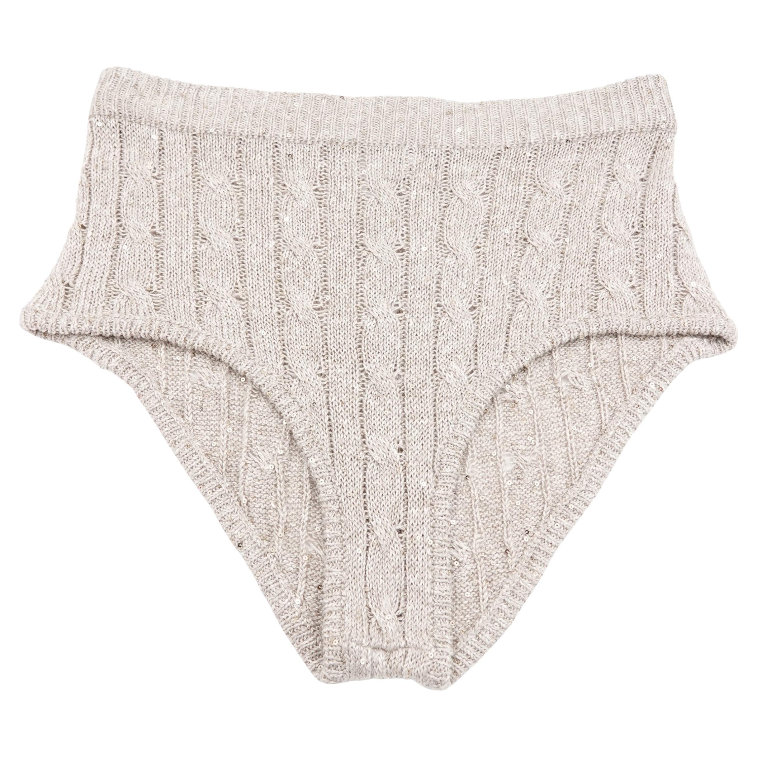 Brunello Cucinelli SS24 Linen Cable Knit Mini Shorts with Scattered Sequins