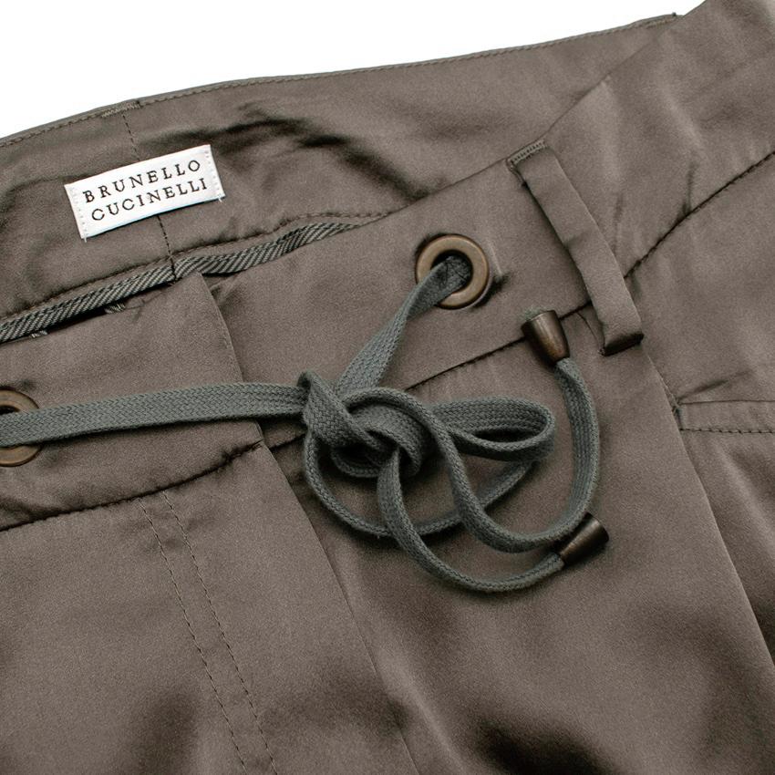 Brunello Cucinelli Steel Grey Silk & Jersey Panelled Trousers - US 0 In Excellent Condition For Sale In London, GB