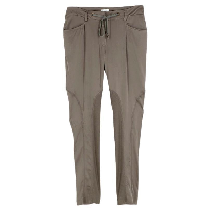 Brunello Cucinelli Steel Grey Silk & Jersey Panelled Trousers - US 0 For Sale