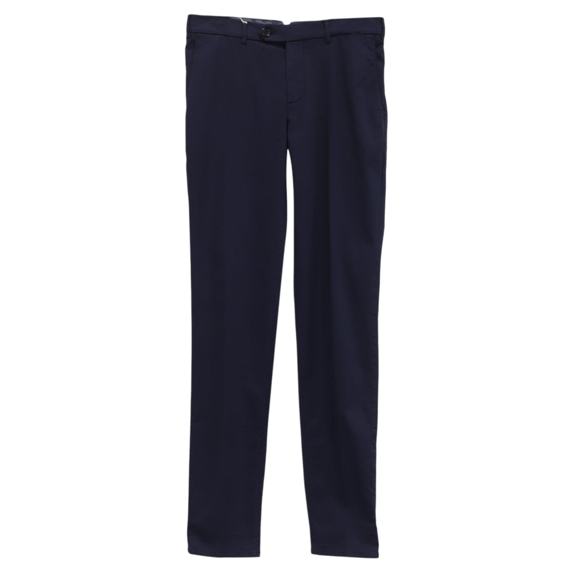 Pre-owned Brunello Cucinelli Straight-leg Trousers In Navy Blue Cotton