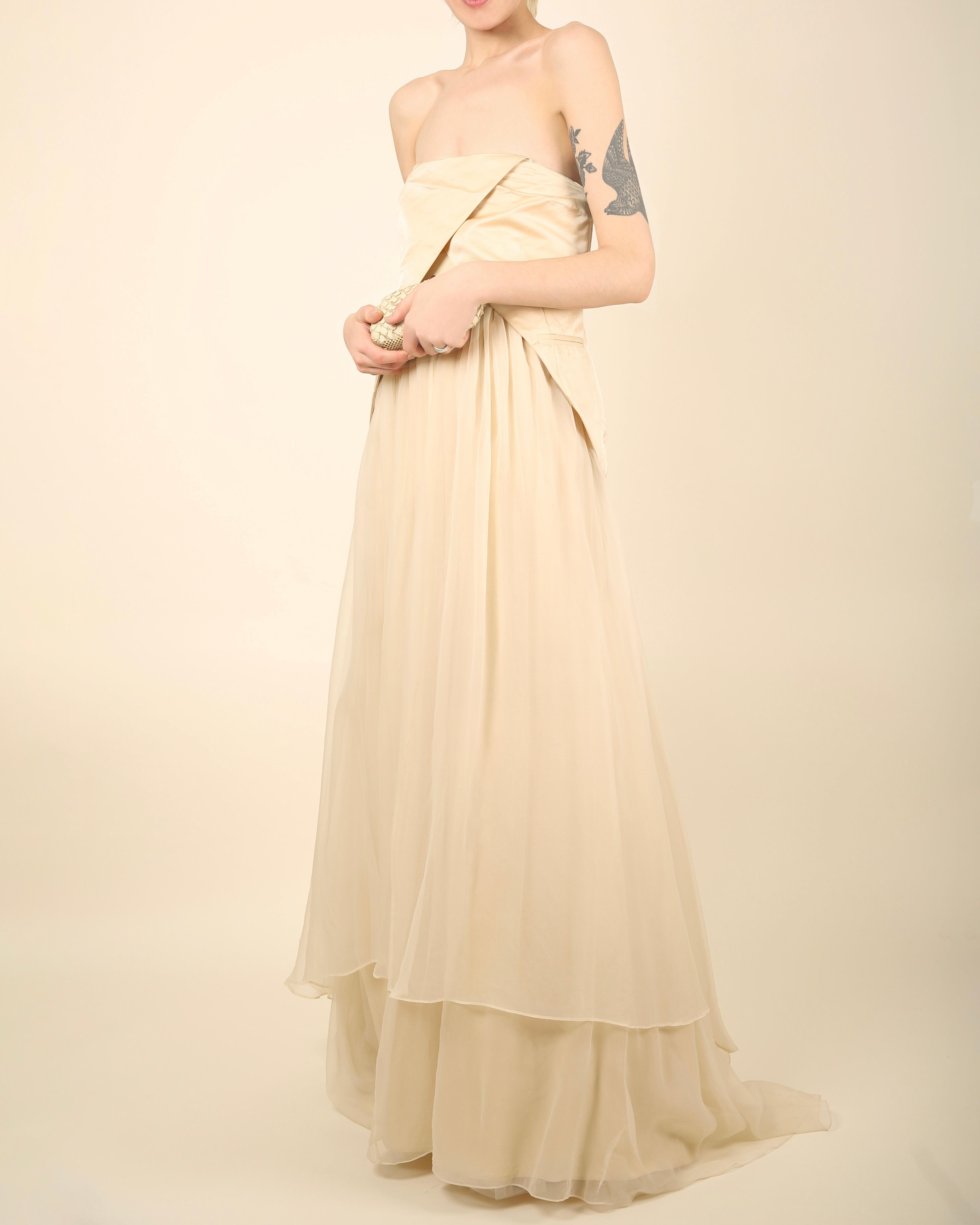 Brunello Cucinelli strapless cream silk chiffon layered wedding gown dress M For Sale 5