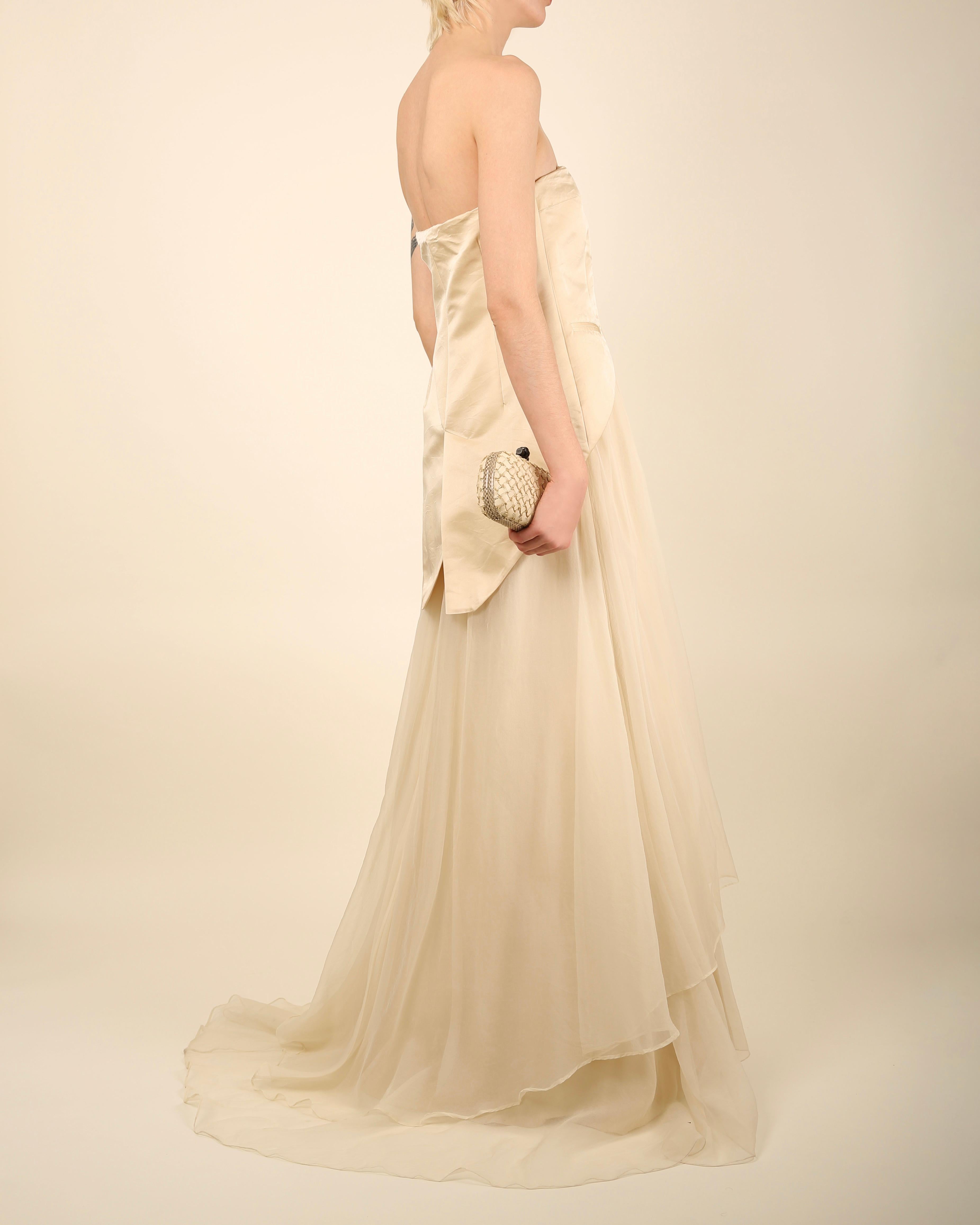 Brunello Cucinelli strapless cream silk chiffon layered wedding gown dress M For Sale 6