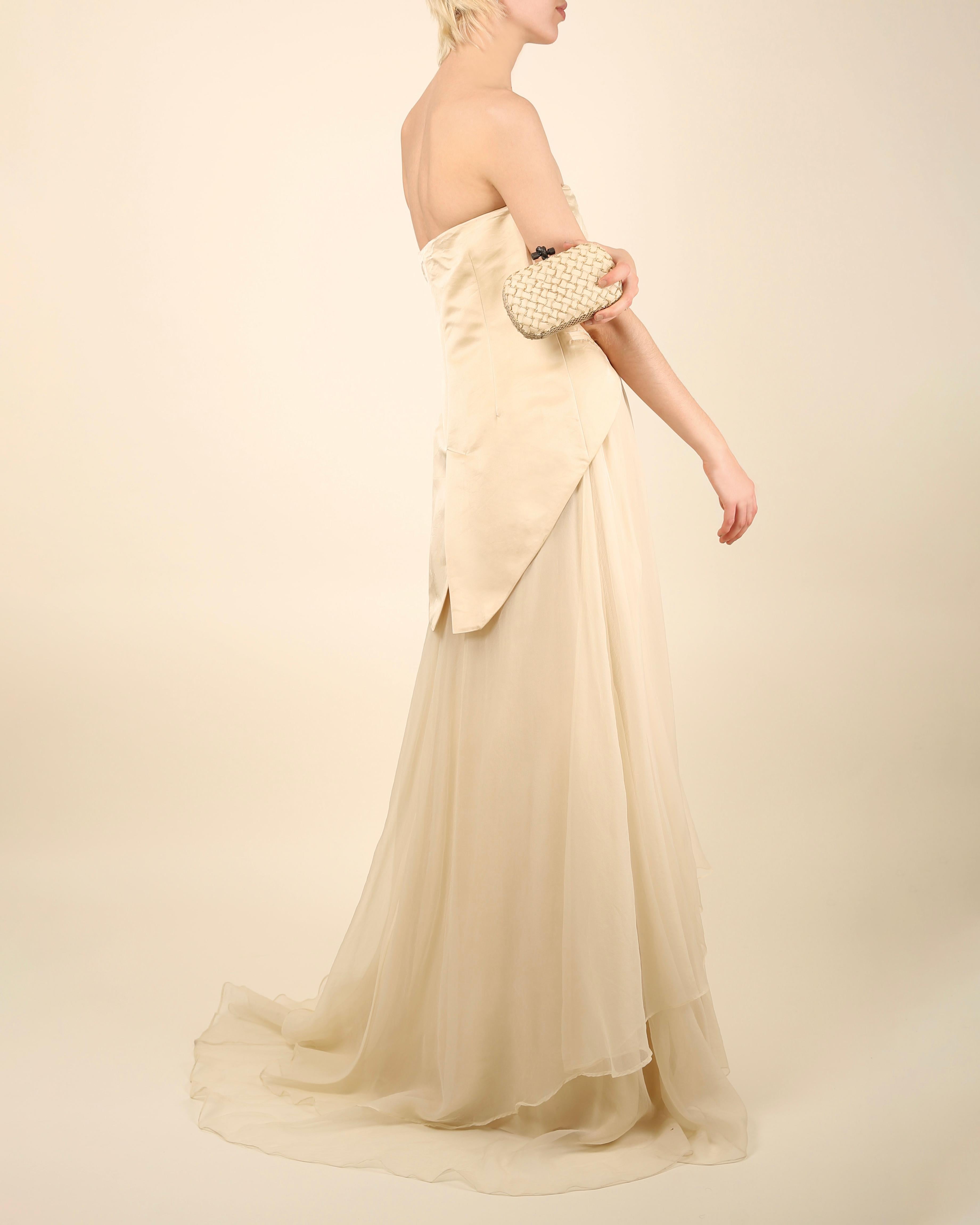 Brunello Cucinelli strapless cream silk chiffon layered wedding gown dress M For Sale 7