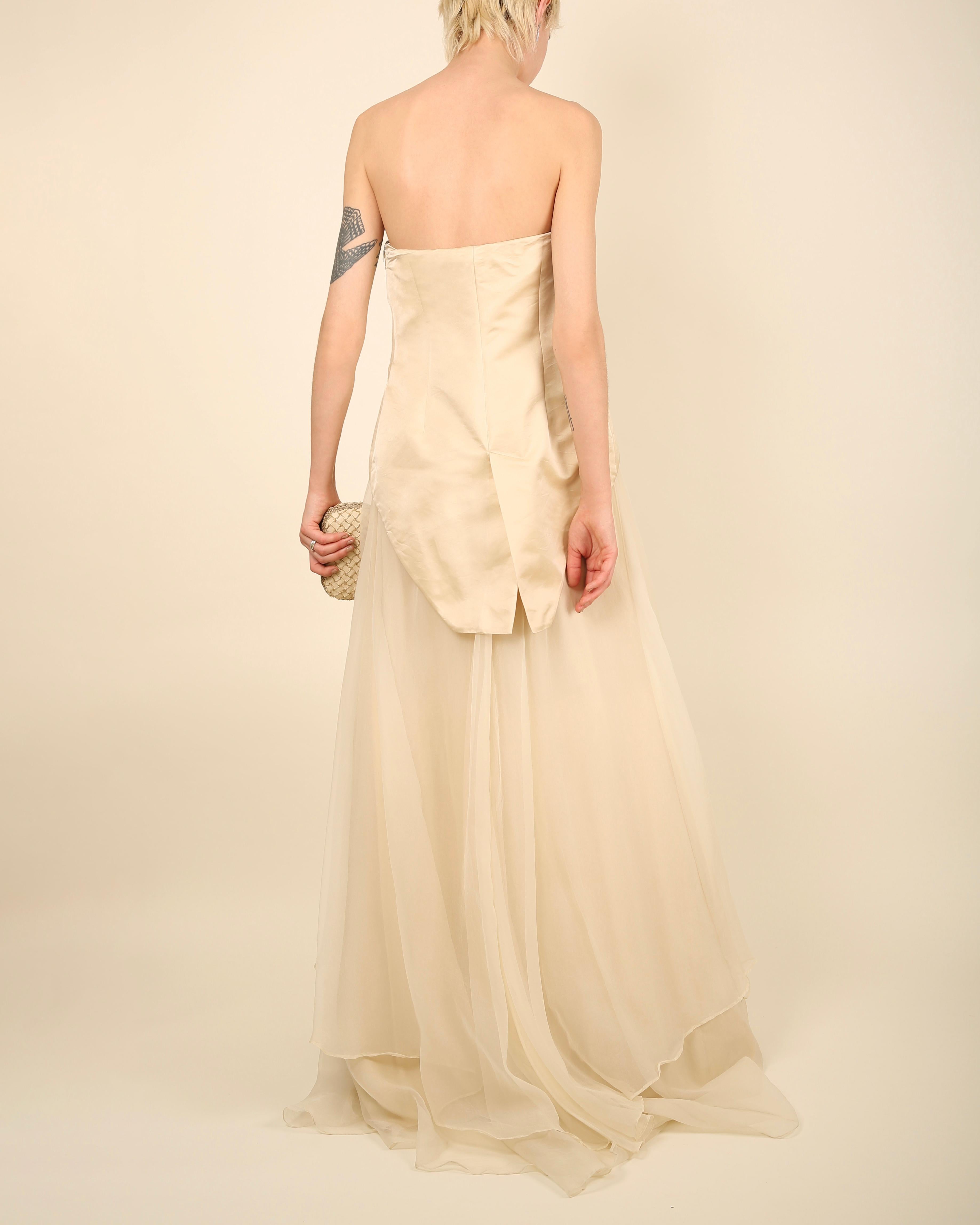 Brunello Cucinelli strapless cream silk chiffon layered wedding gown dress M For Sale 10