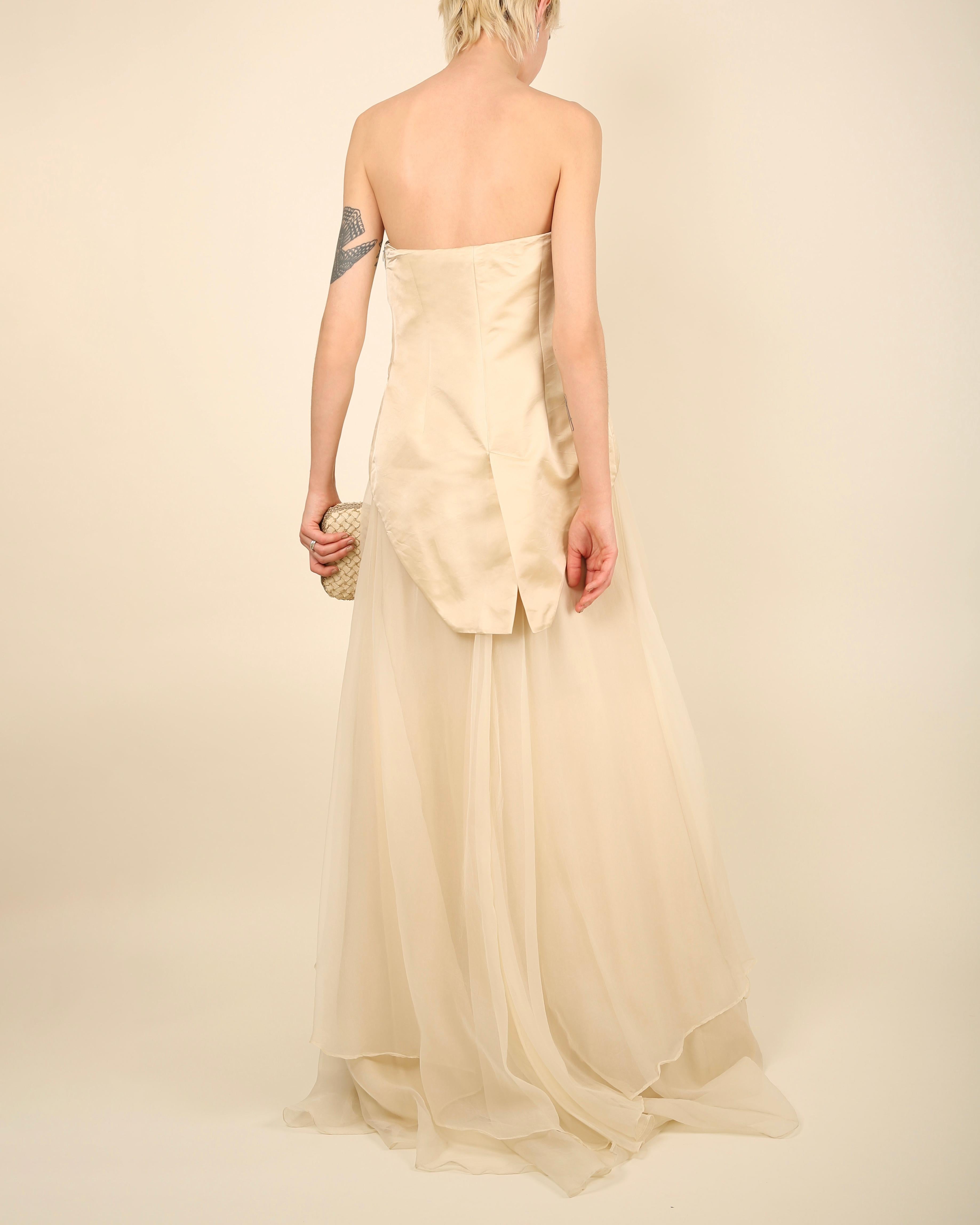 Brunello Cucinelli strapless cream silk chiffon layered wedding gown dress M For Sale 9
