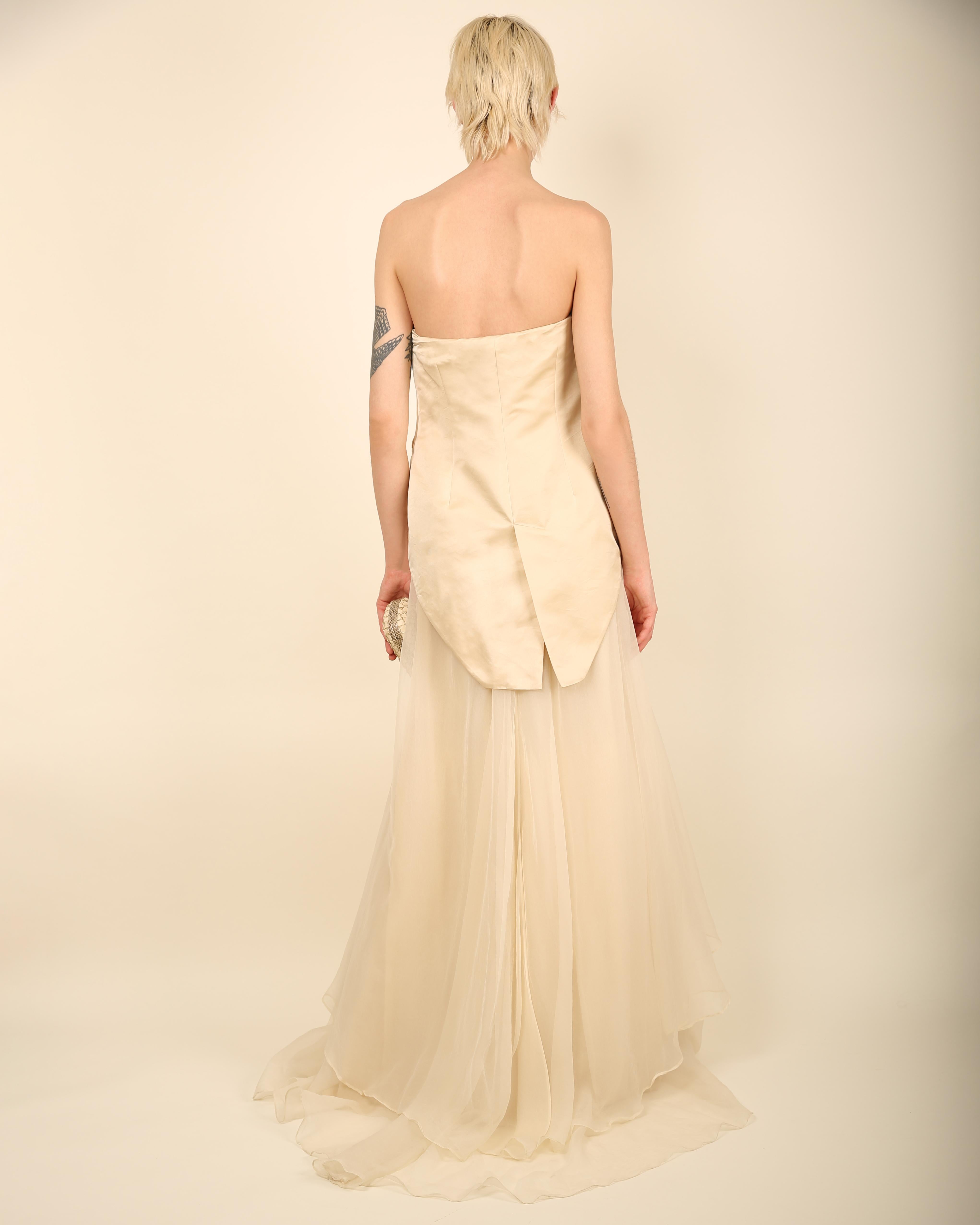 Brunello Cucinelli strapless cream silk chiffon layered wedding gown dress M For Sale 11