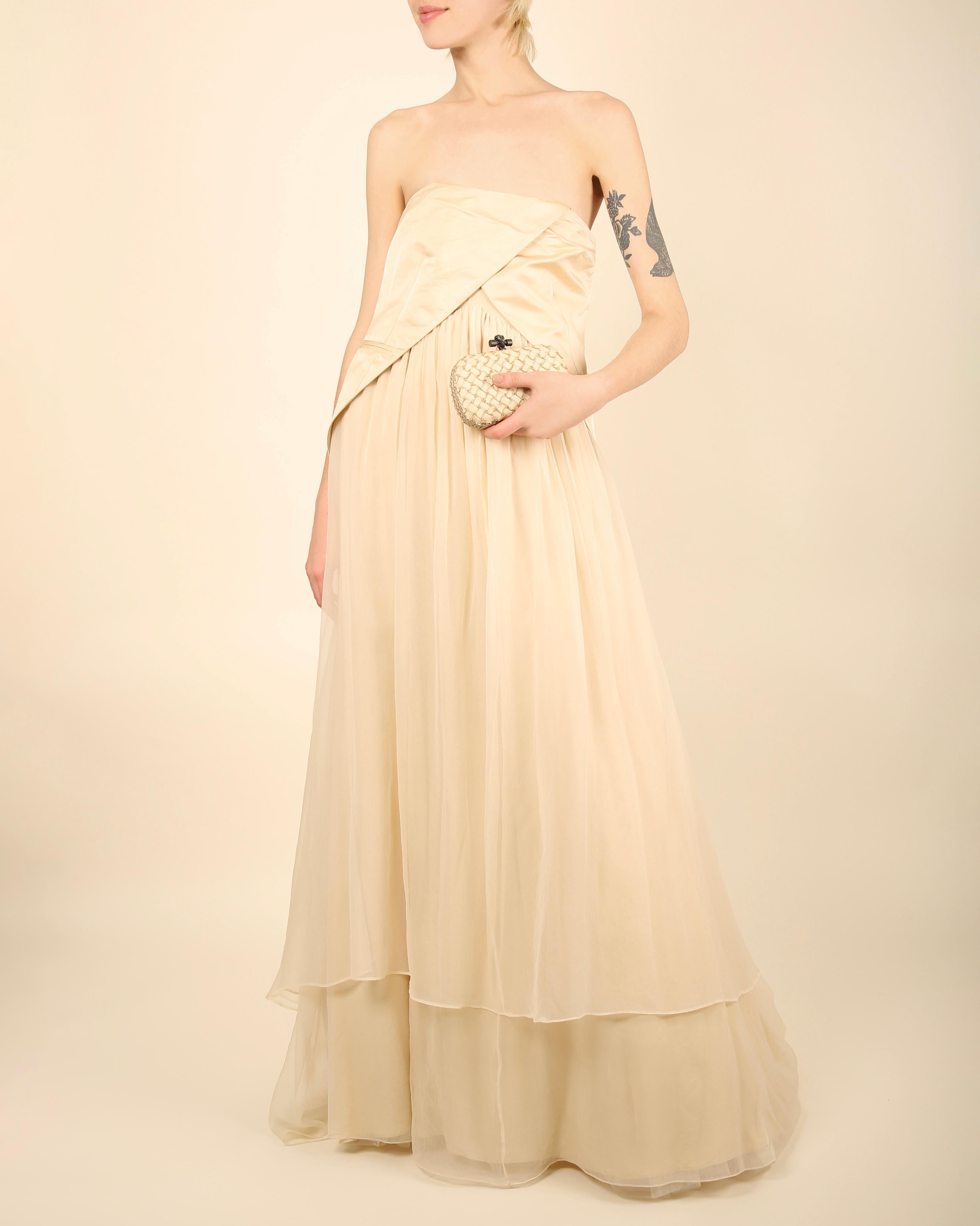 Women's Brunello Cucinelli strapless cream silk chiffon layered wedding gown dress M For Sale