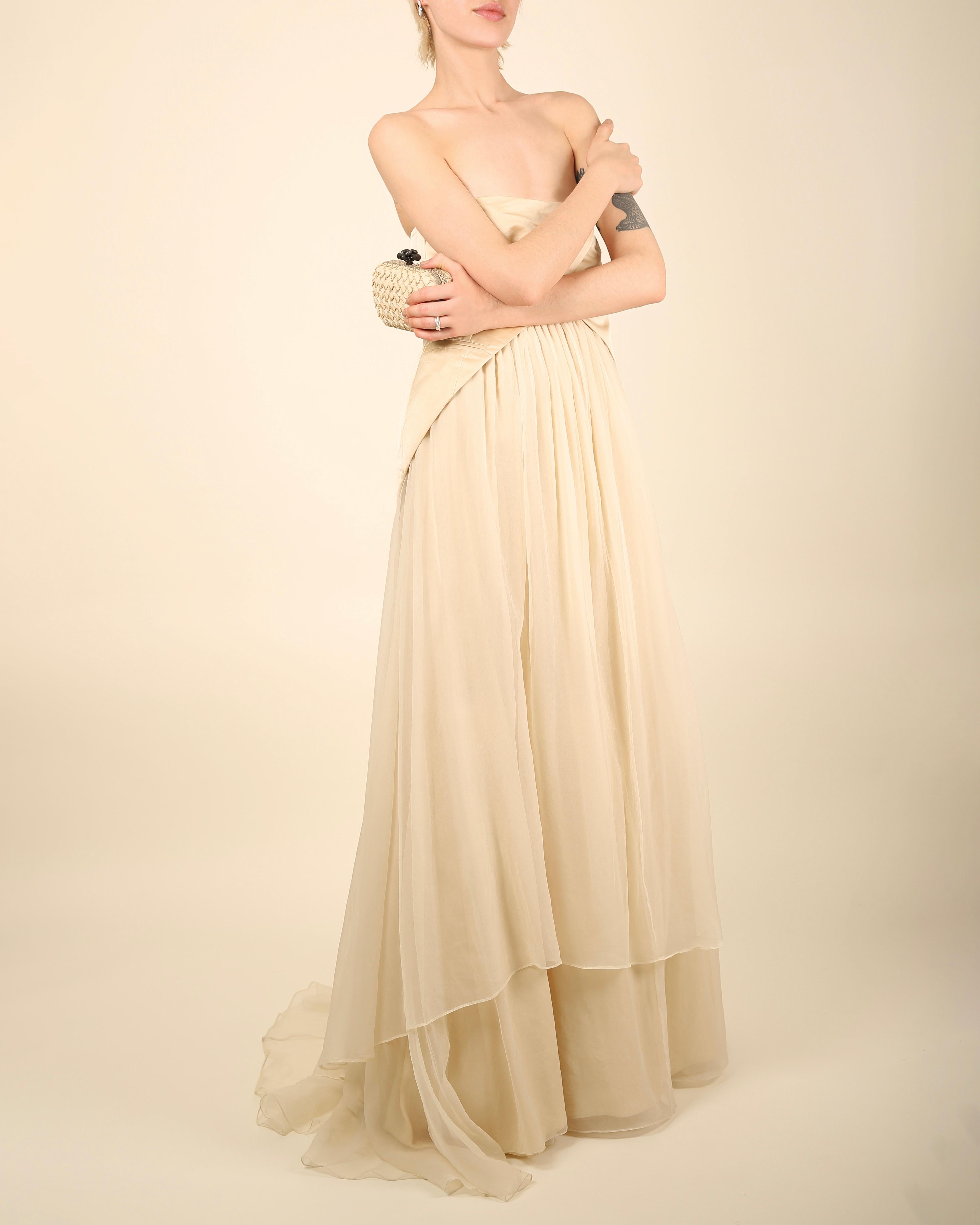 Brunello Cucinelli strapless cream silk chiffon layered wedding gown dress M For Sale 1