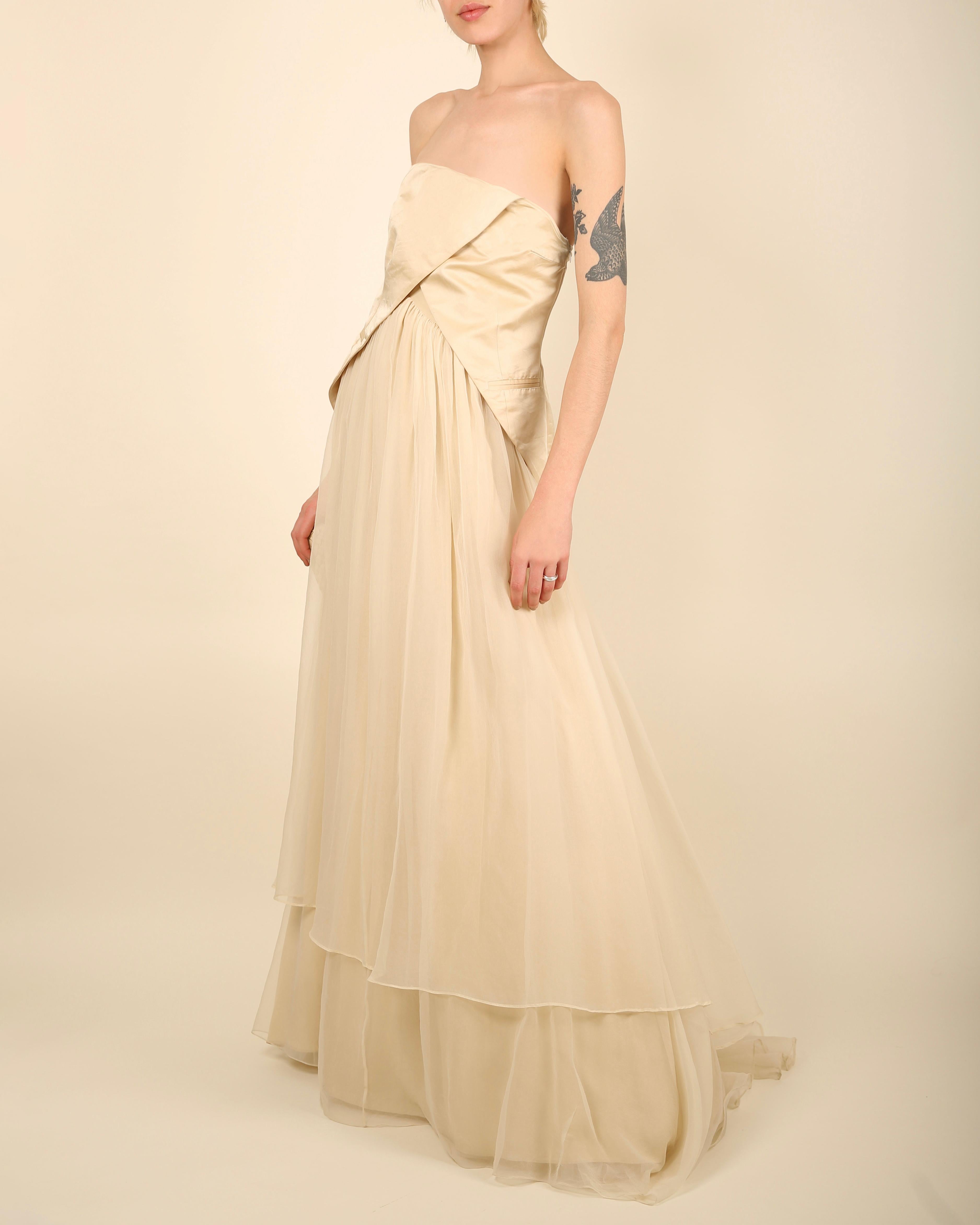 Brunello Cucinelli strapless cream silk chiffon layered wedding gown dress M For Sale 3