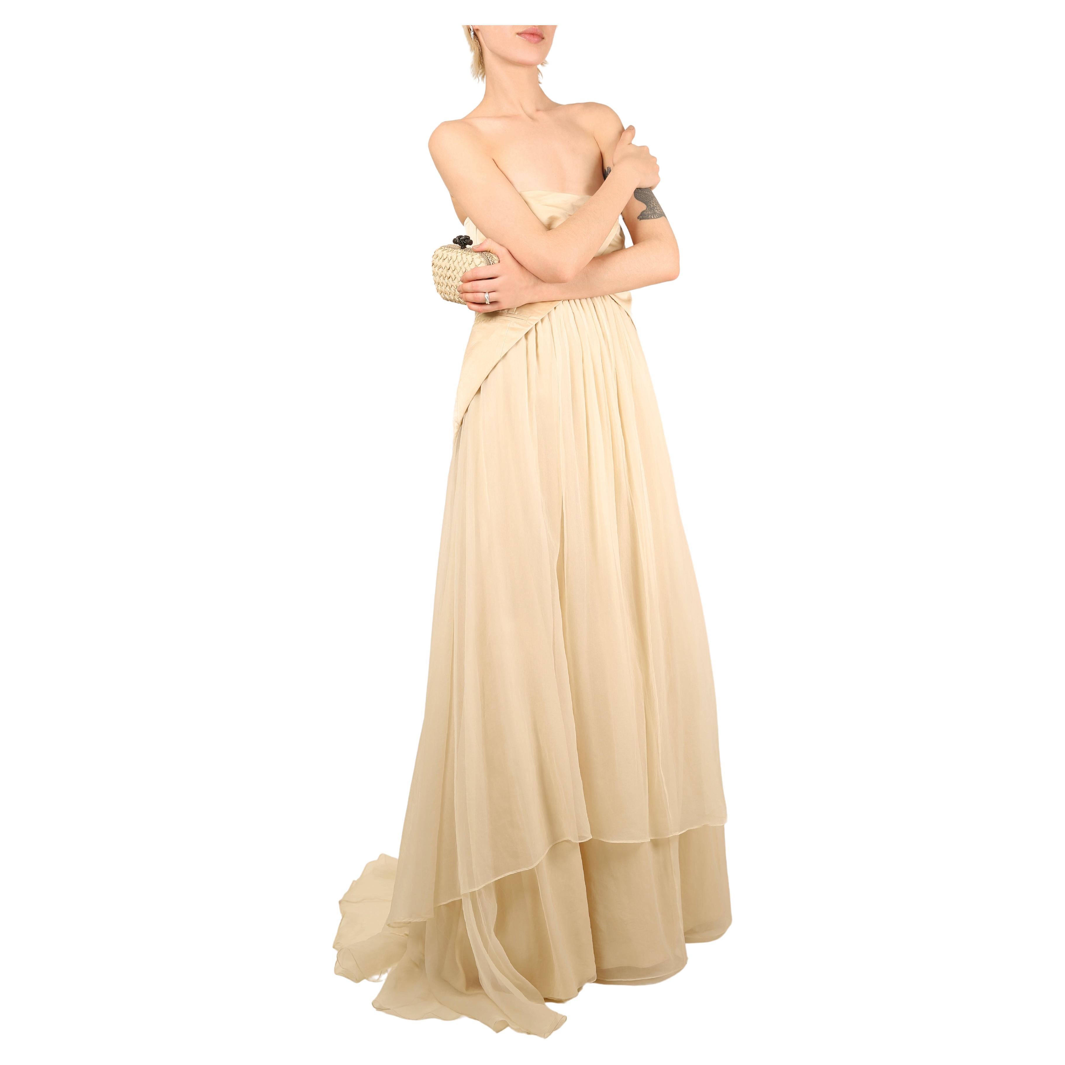 Brunello Cucinelli strapless cream silk chiffon layered wedding gown dress M