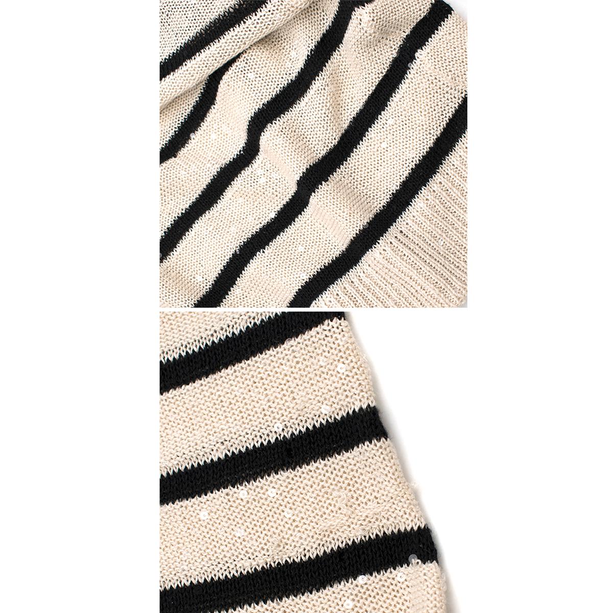 Brunello Cucinelli Striped Embellished Linen Knit Top XS 5