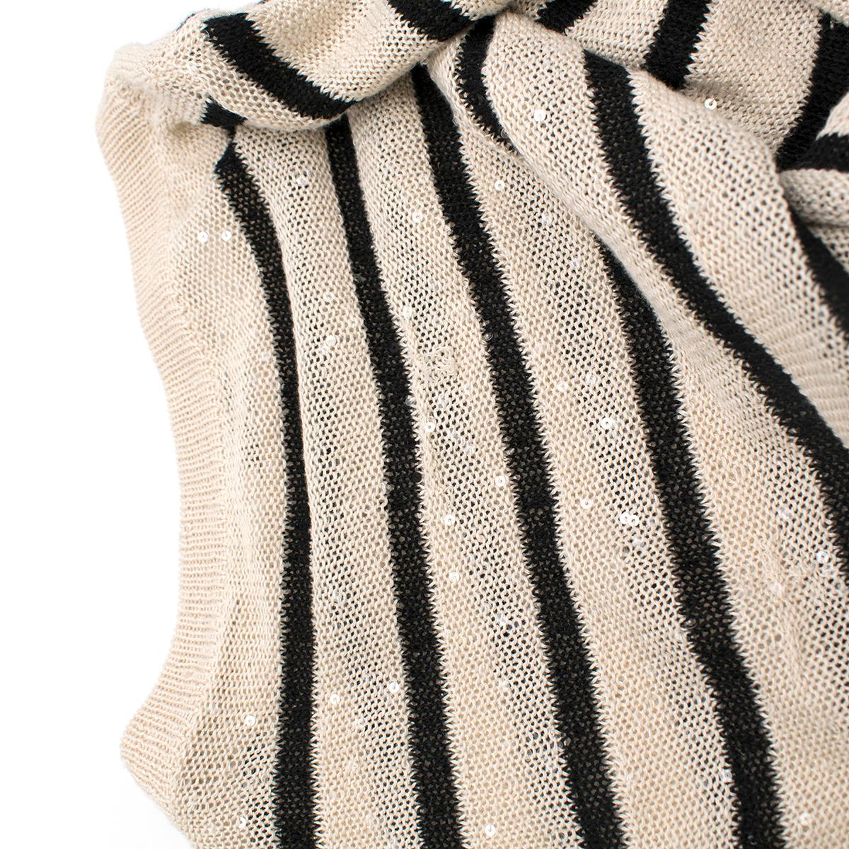 Women's Brunello Cucinelli Striped Embellished Linen Knit Top XS