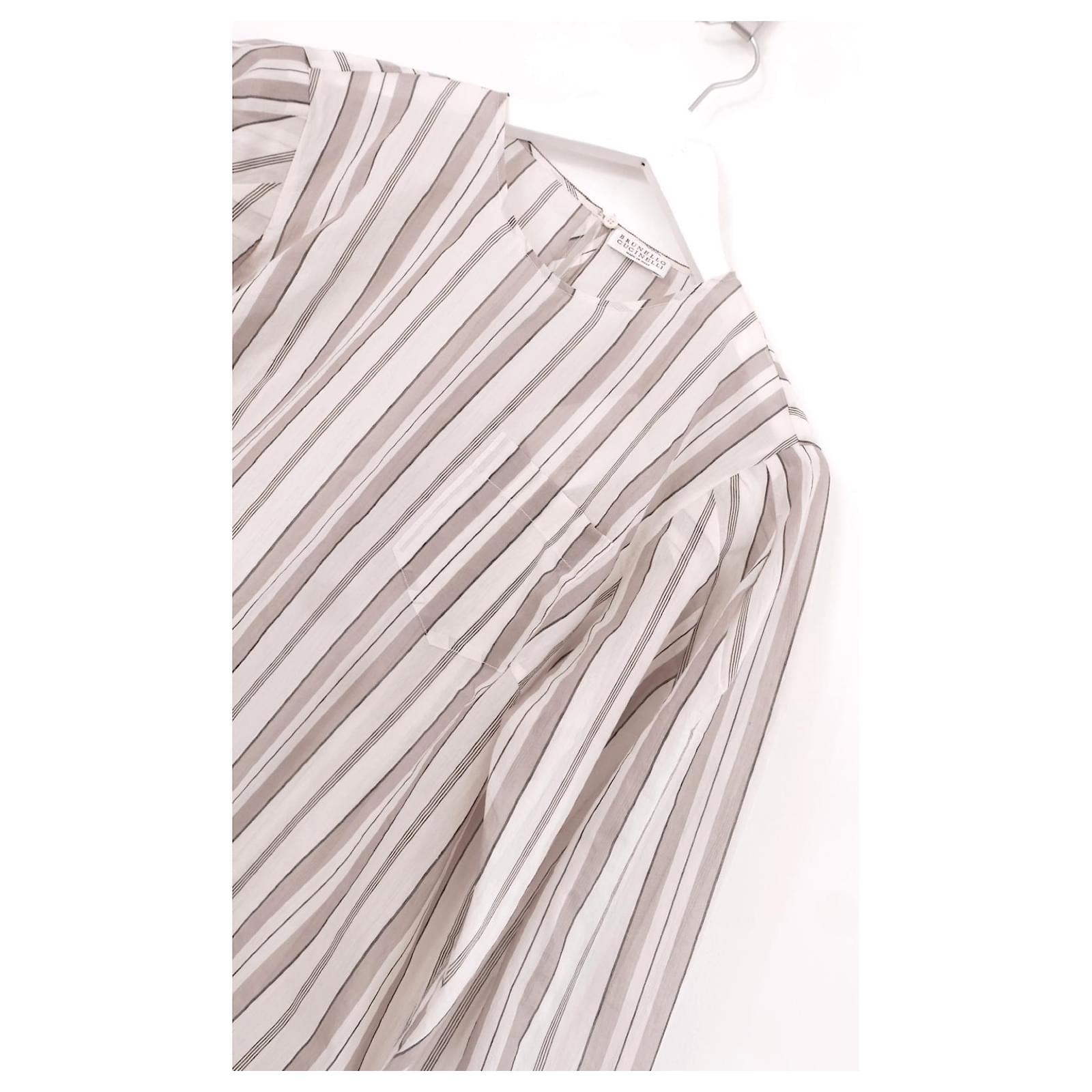 Brunello Cucinelli Striped Puffed Sleeve Blouse In New Condition For Sale In London, GB