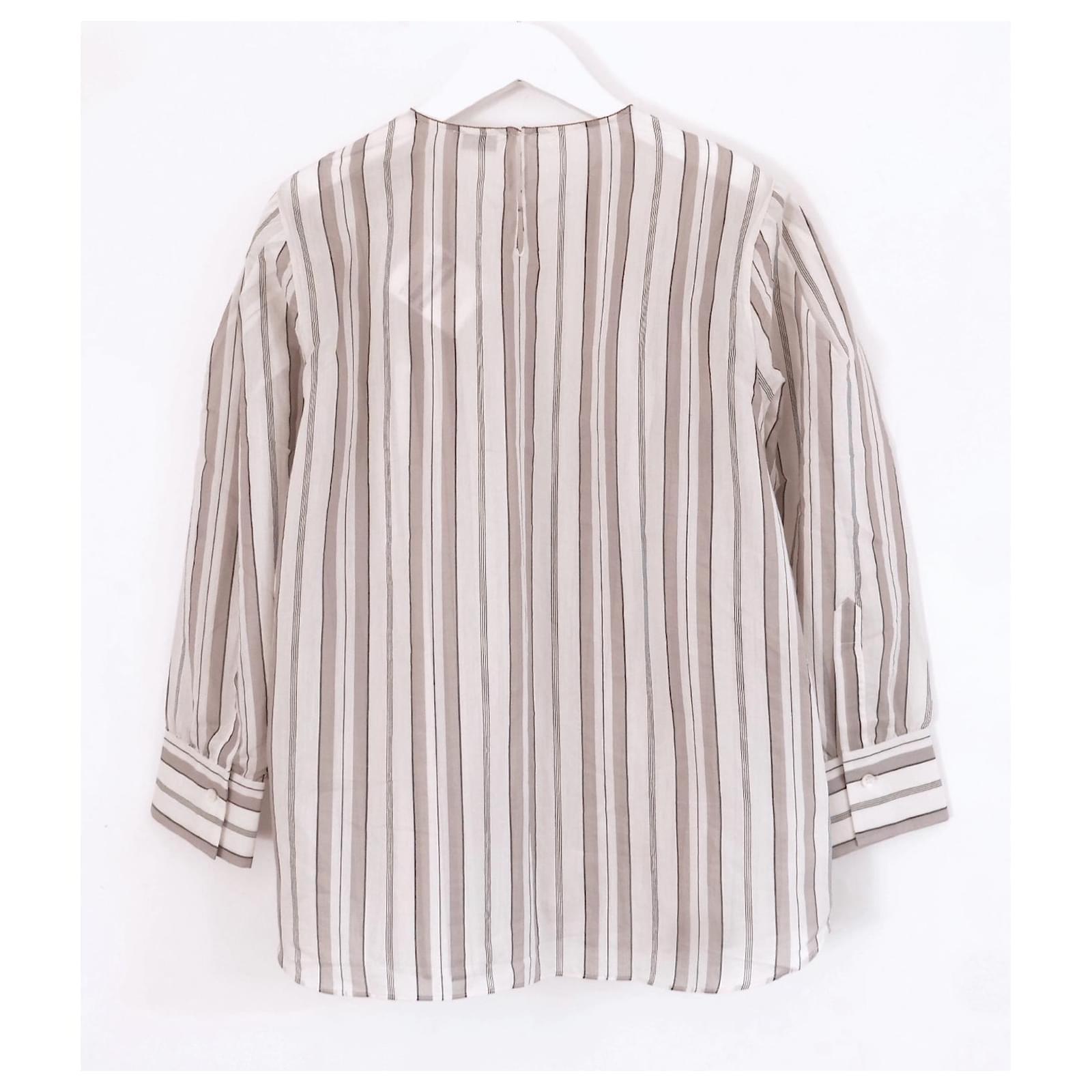 Brunello Cucinelli Striped Puffed Sleeve Blouse For Sale 1