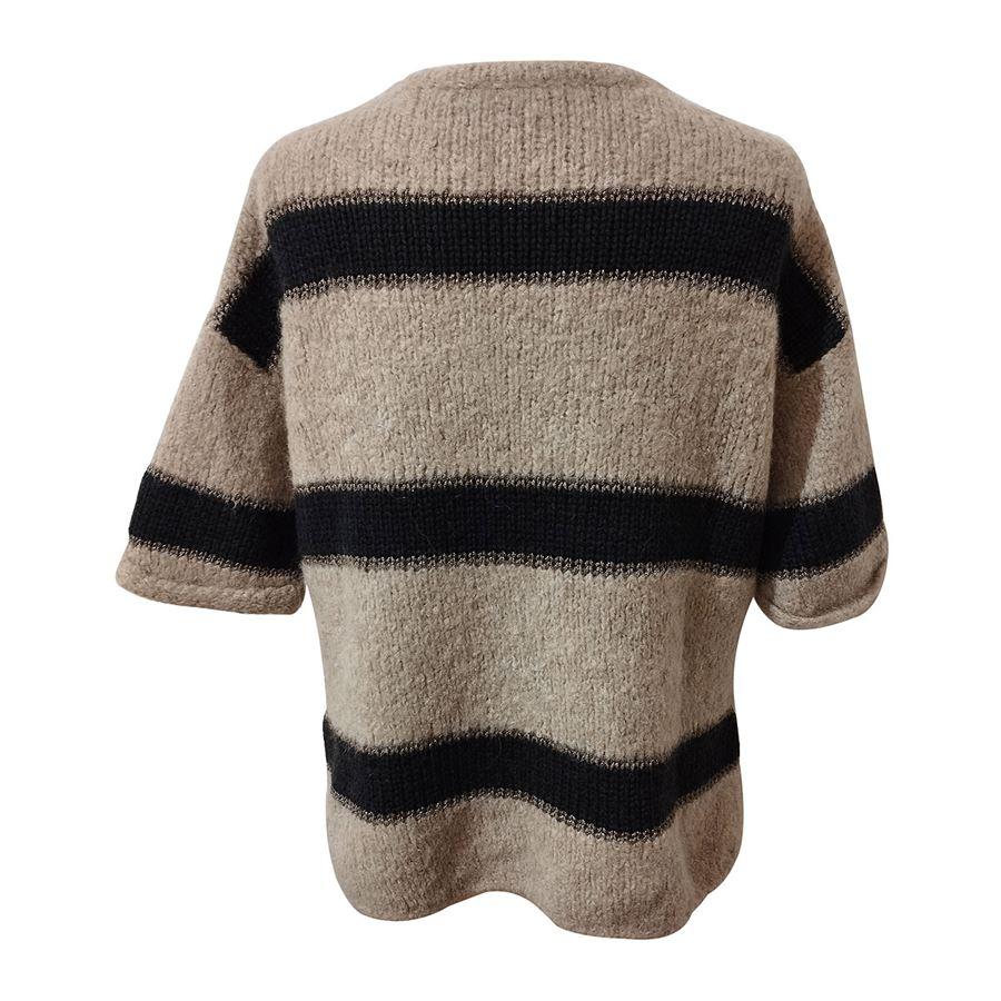 Alpaca (70%), virgin wool, polyamide and cashmere Turtledove color Striped Short sleeves Shoulder/hem cm 50 (19,68 inches)