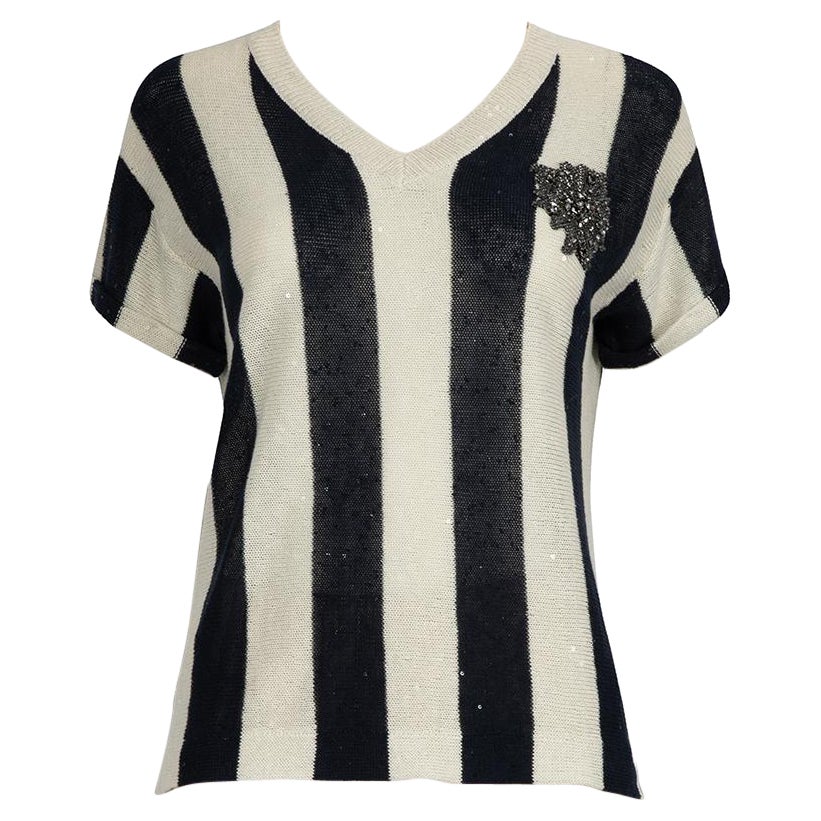 Brunello Cucinelli Striped Sequinned Knit Top Size XS