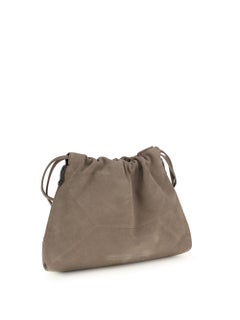 Brunello Cucinelli Suede Drawstring Clutch — Beige