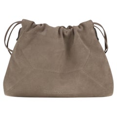 Brunello Cucinelli Suede Drawstring Clutch — Beige