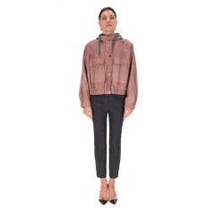 Brunello Cucinelli Suede Hooded Bomber With Mink Fur Lining