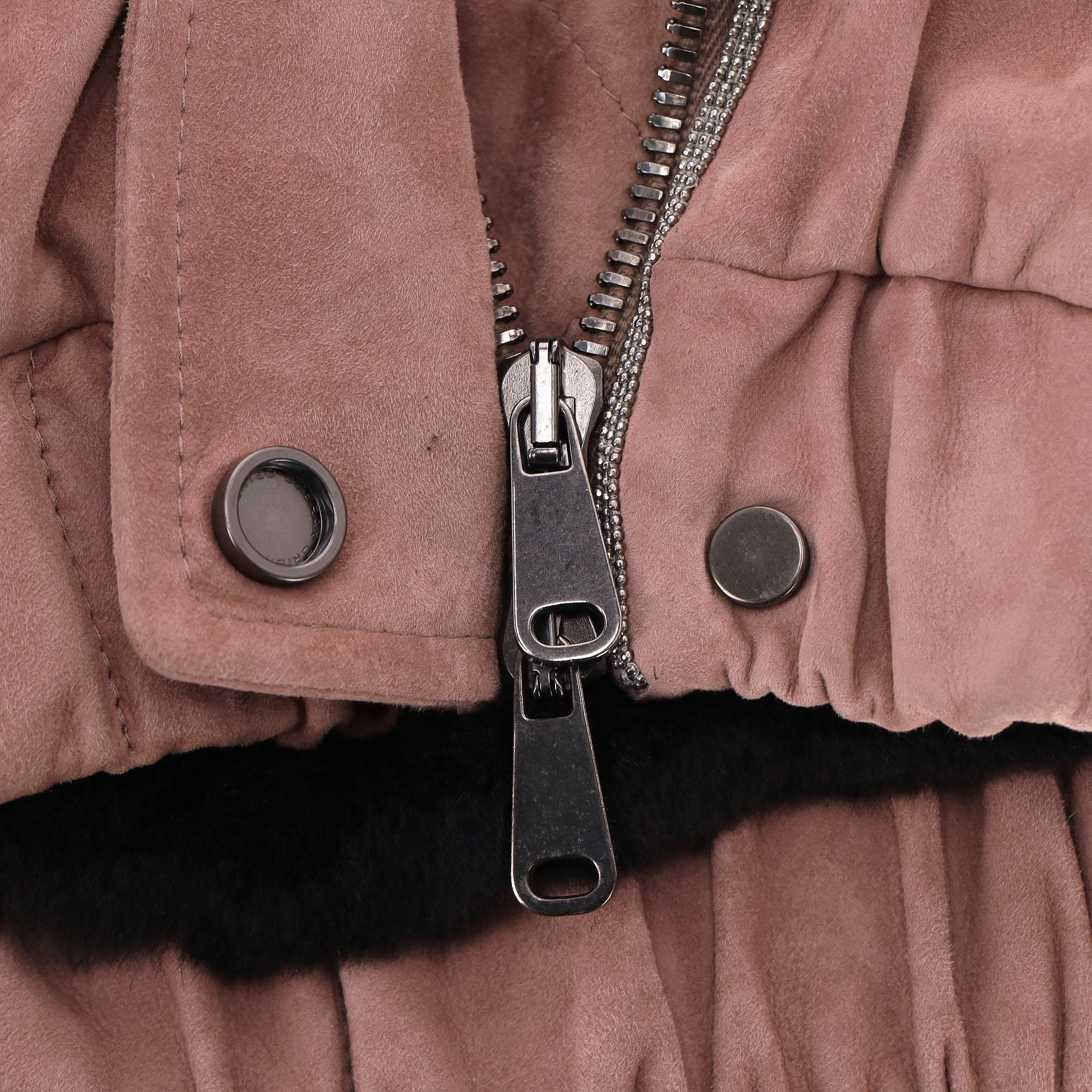 Donna Brunello Cucinelli Suede Hooded Bomber With Mink Fur Lining in vendita