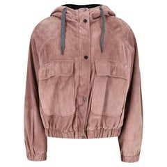 Brunello Cucinelli Suede Hooded Bomber With Mink Fur Lining Brunello Cucinelli Suede Hooded Bomber With Mink Fur Lining