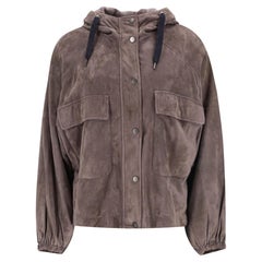 Brunello Cucinelli Suede Hooded Bomber With Mink Fur Lining