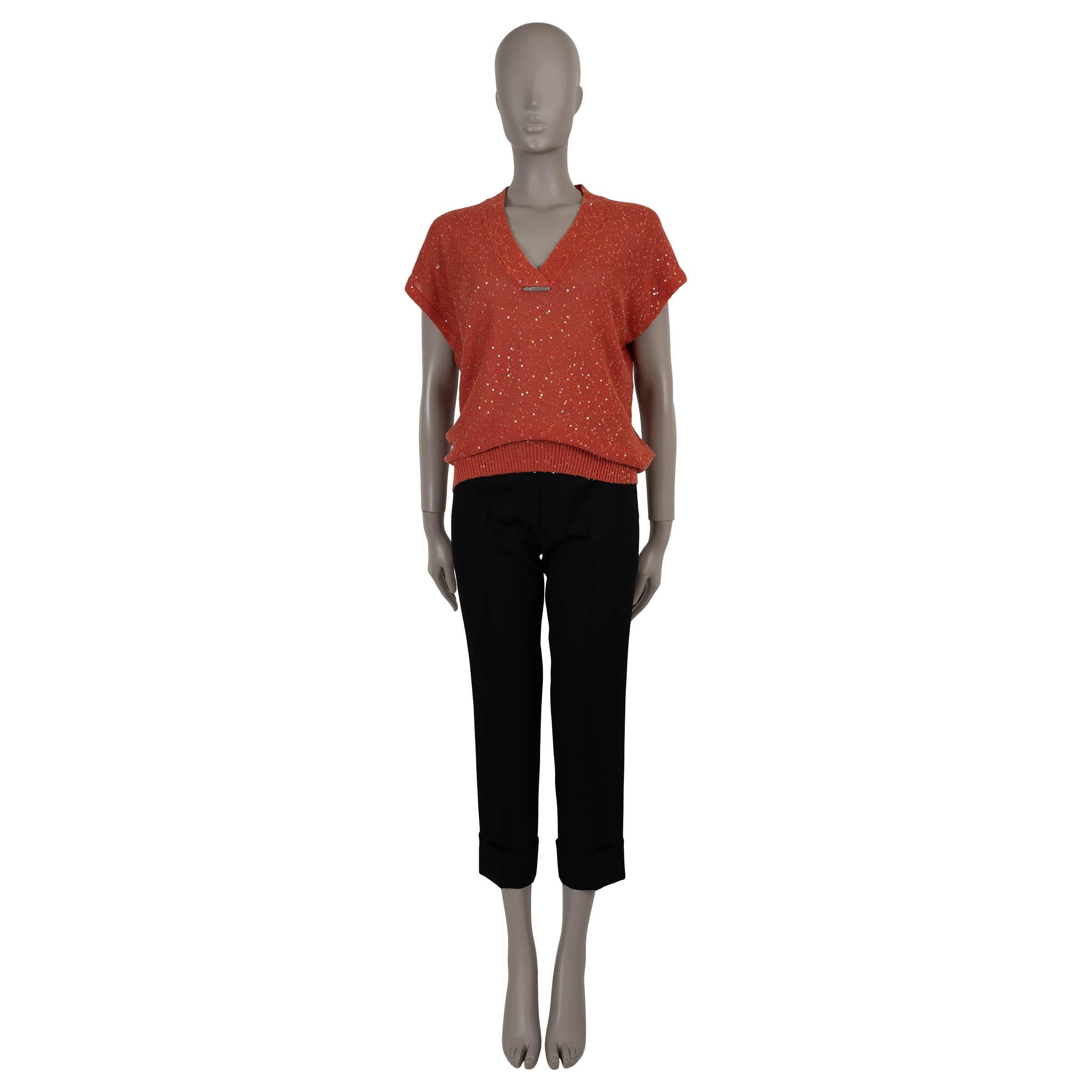 BRUNELLO CUCINELLI Sonnenuntergang Leinenmischung MICRO SEQUIN KNIT TOP Shirt XS im Zustand „Neu“ im Angebot in Zürich, CH