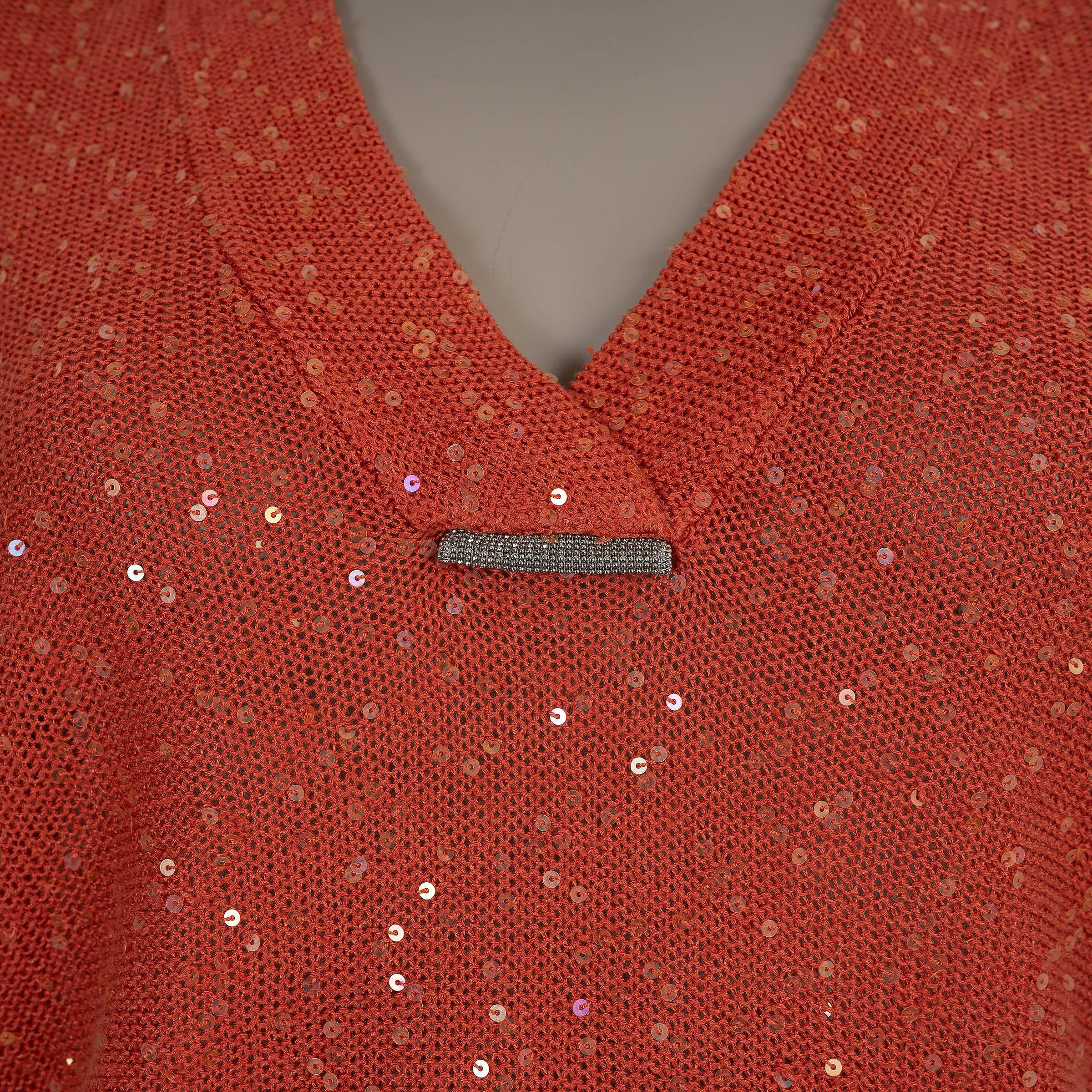 BRUNELLO CUCINELLI Sonnenuntergang Leinenmischung MICRO SEQUIN KNIT TOP Shirt XS Damen im Angebot