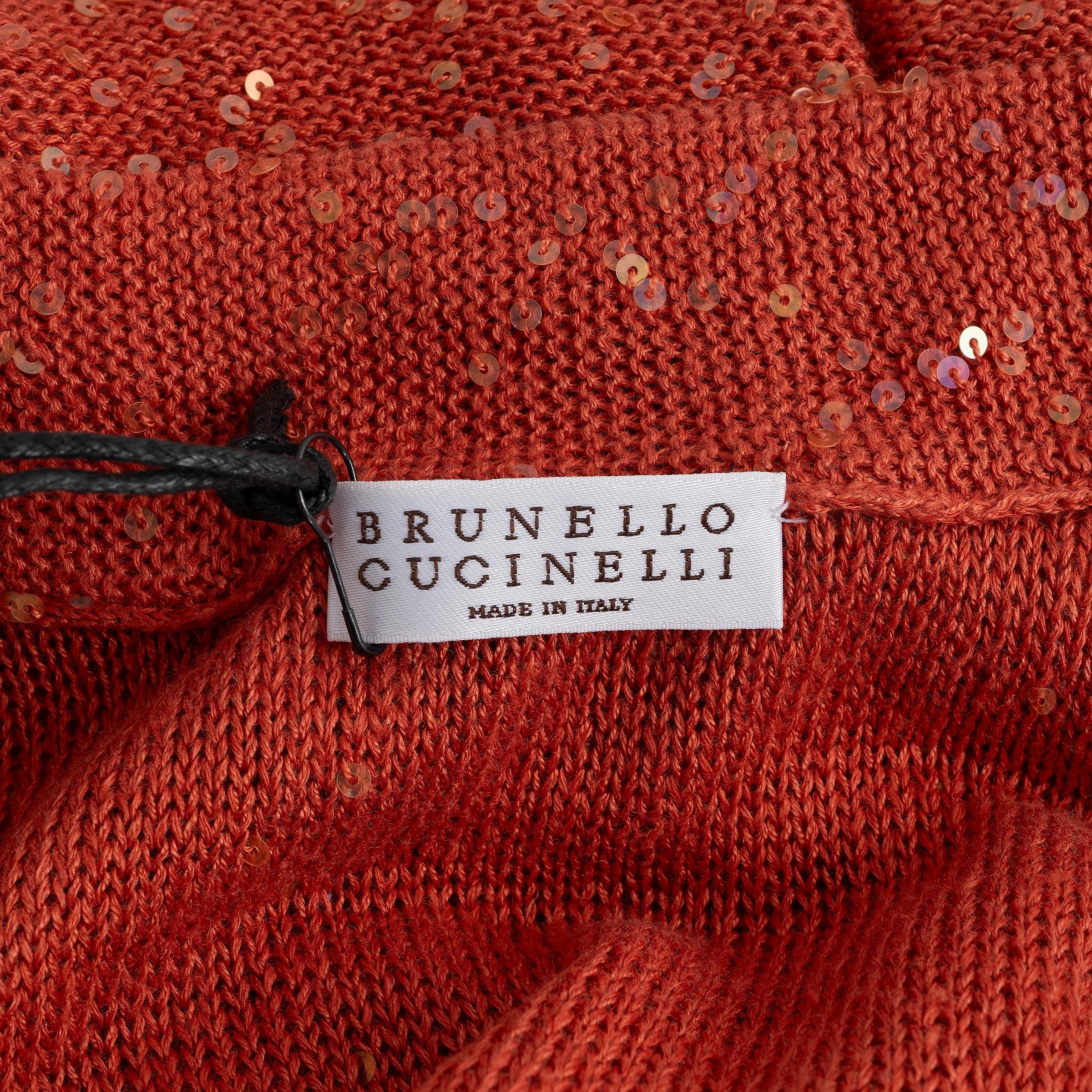 BRUNELLO CUCINELLI Sonnenuntergang Leinenmischung MICRO SEQUIN KNIT TOP Shirt XS im Angebot 1