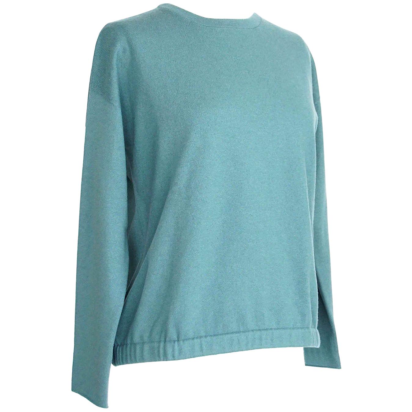 Brunello Cucinelli Sweater Teal Cashmere Crewneck Unique Waist Detail S Nwt