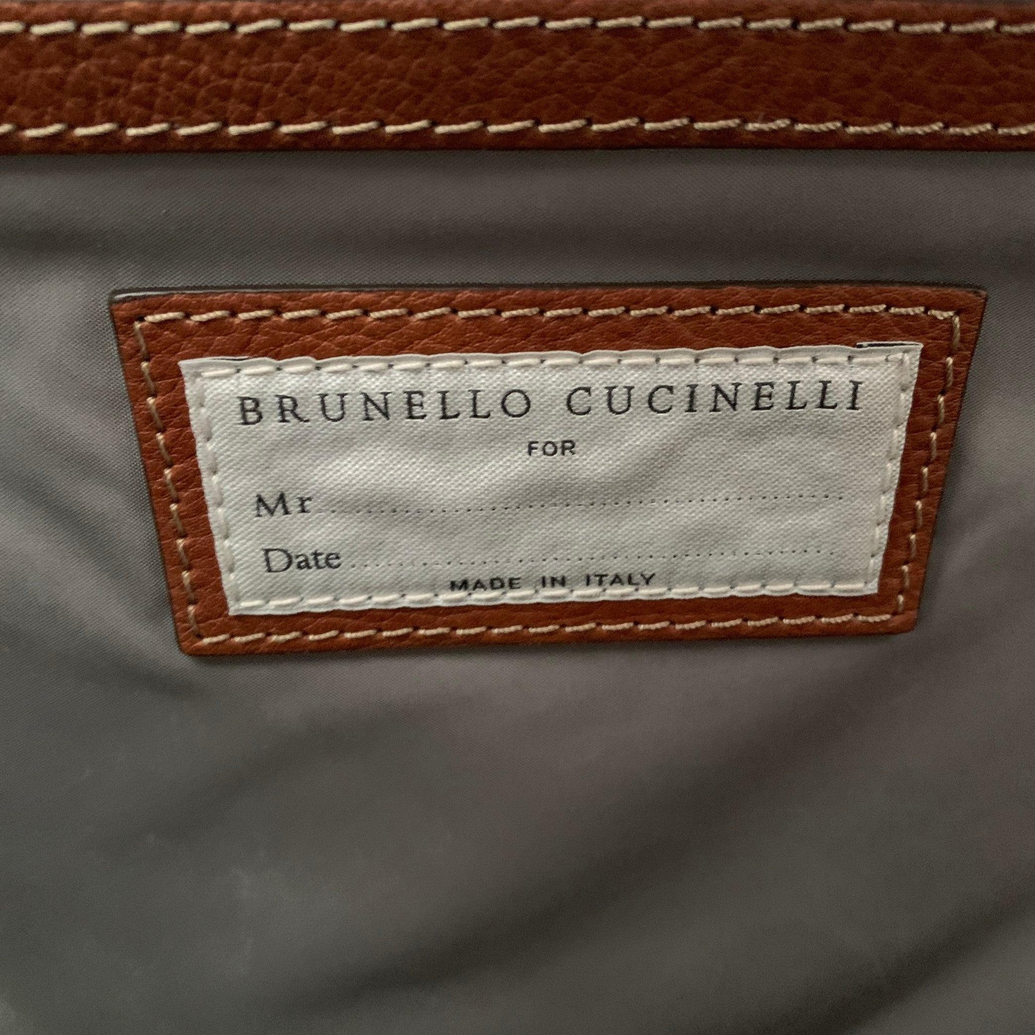 BRUNELLO CUCINELLI Tan Leather Briefcase Bag In Good Condition In San Francisco, CA