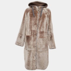 Brunello Cucinelli Tan Reversible Hooded Shearling Coat XL