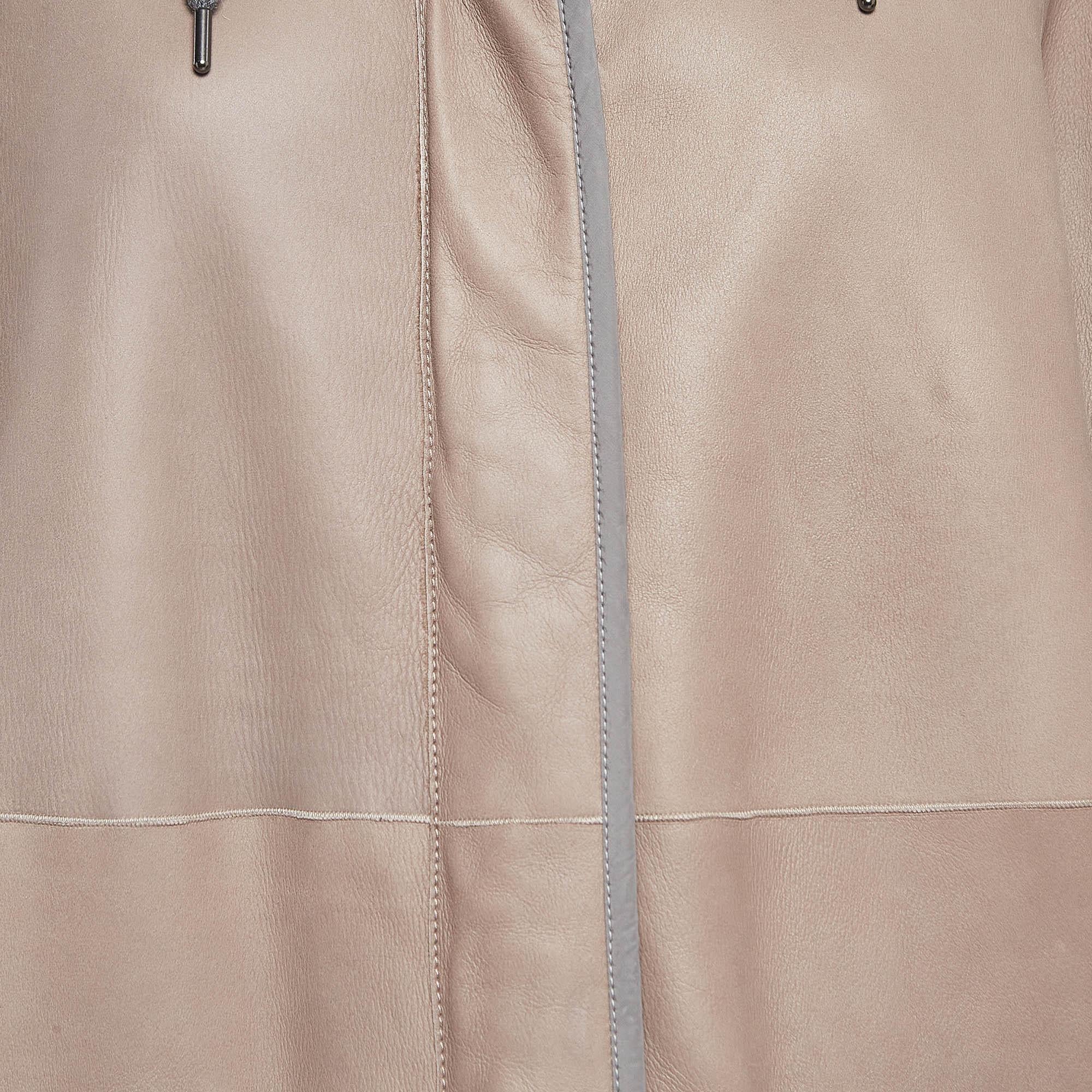 Women's Brunello Cucinelli Tan Reversible Hooded Shearling Coat XL For Sale