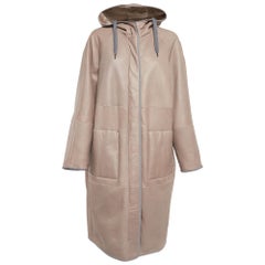 Brunello Cucinelli Tan Reversible Hooded Shearling Coat XL