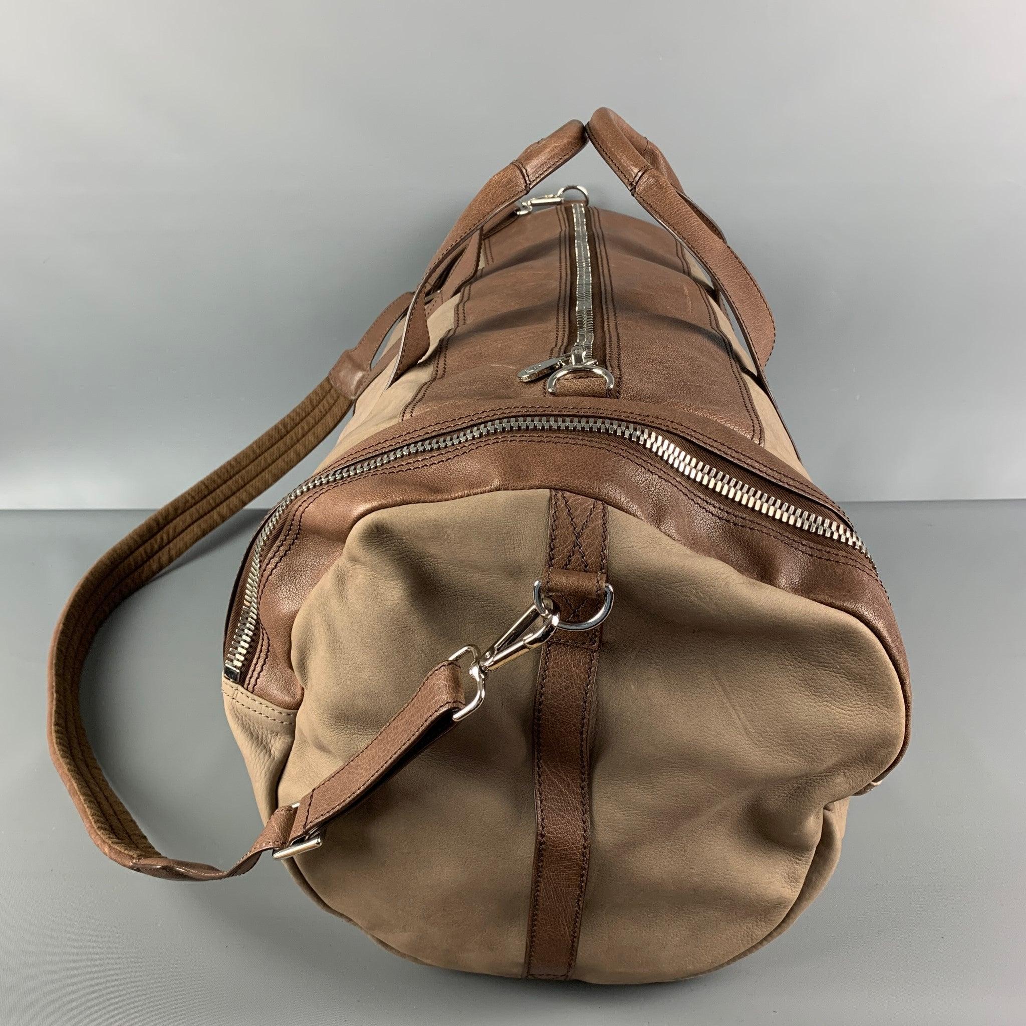 BRUNELLO CUCINELLI Taupe Brown Leather Duffle Bags In Good Condition For Sale In San Francisco, CA