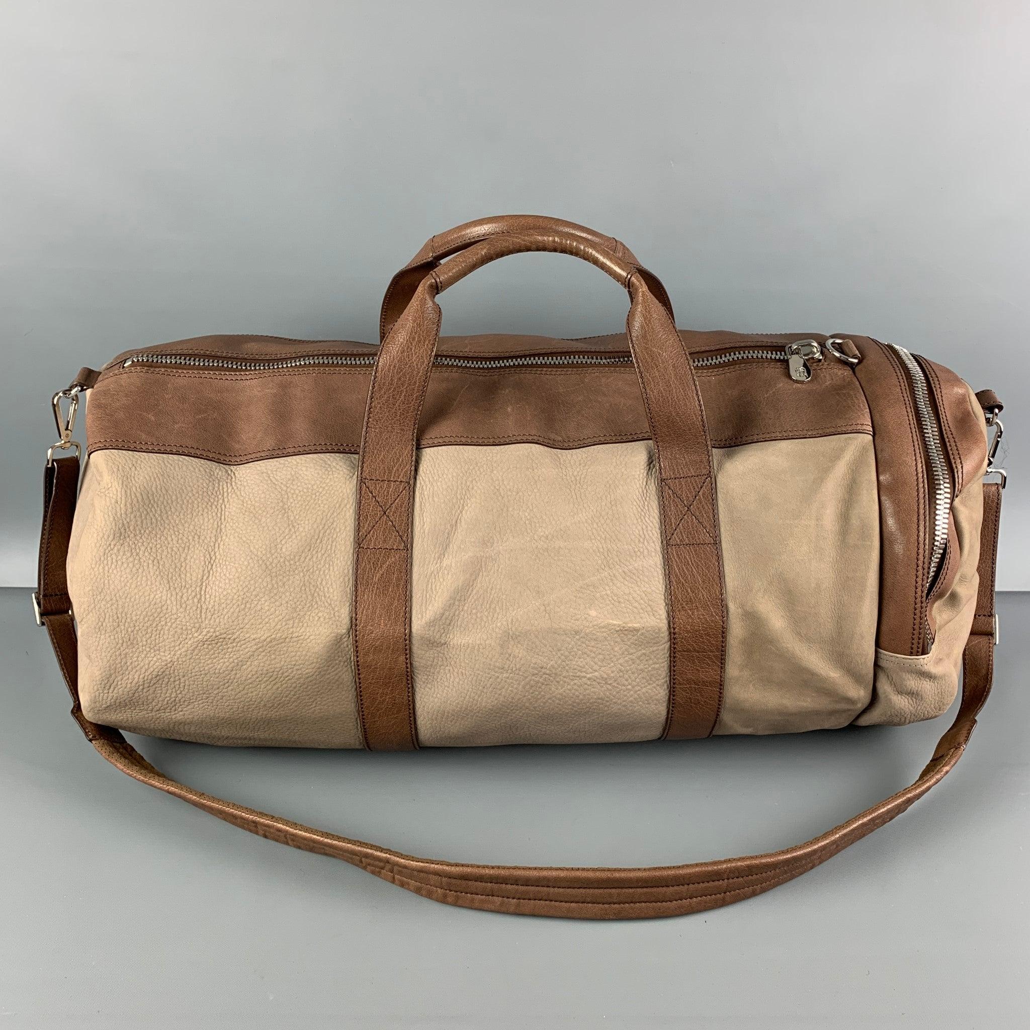 BRUNELLO CUCINELLI Taupe Brown Leather Duffle Bags For Sale 1