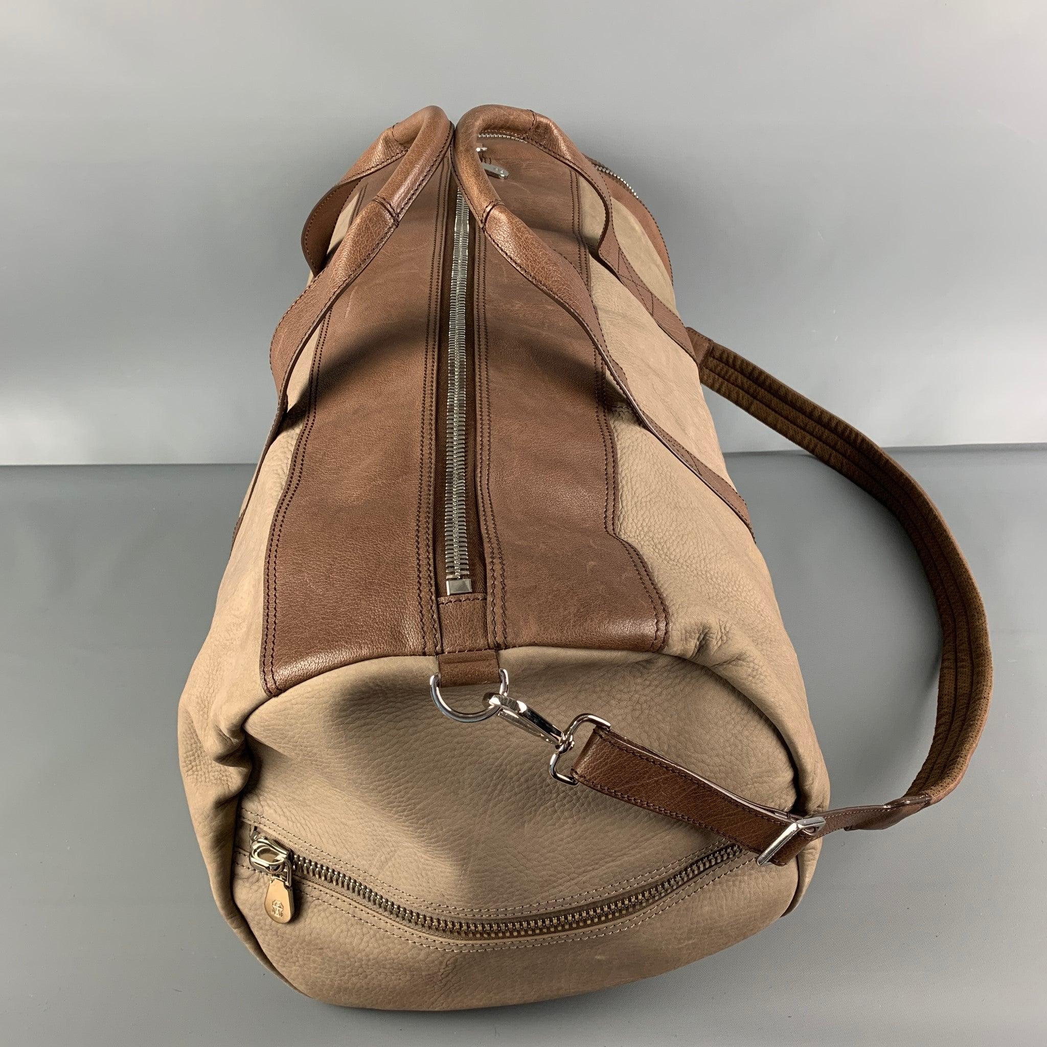 BRUNELLO CUCINELLI Taupe Brown Leather Duffle Bags For Sale 2