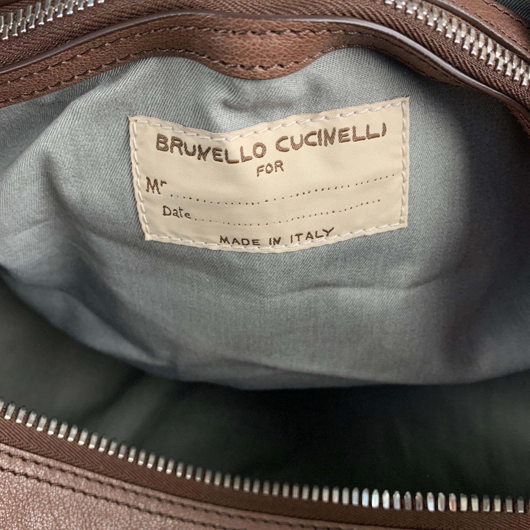 BRUNELLO CUCINELLI Taupe Brown Leather Duffle Bags For Sale 4