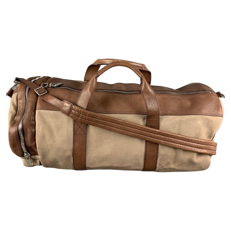 BRUNELLO CUCINELLI Taupe Brown Leather Duffle Bags For Sale at 1stDibs