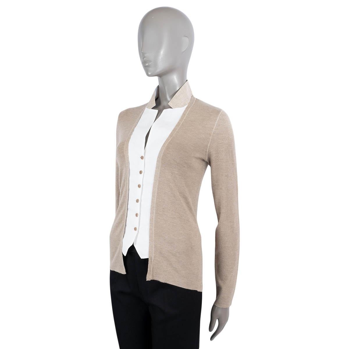 BRUNELLO CUCINELLI taupe cashmere & silk LAYERED Cardigan Sweater L In Excellent Condition For Sale In Zürich, CH
