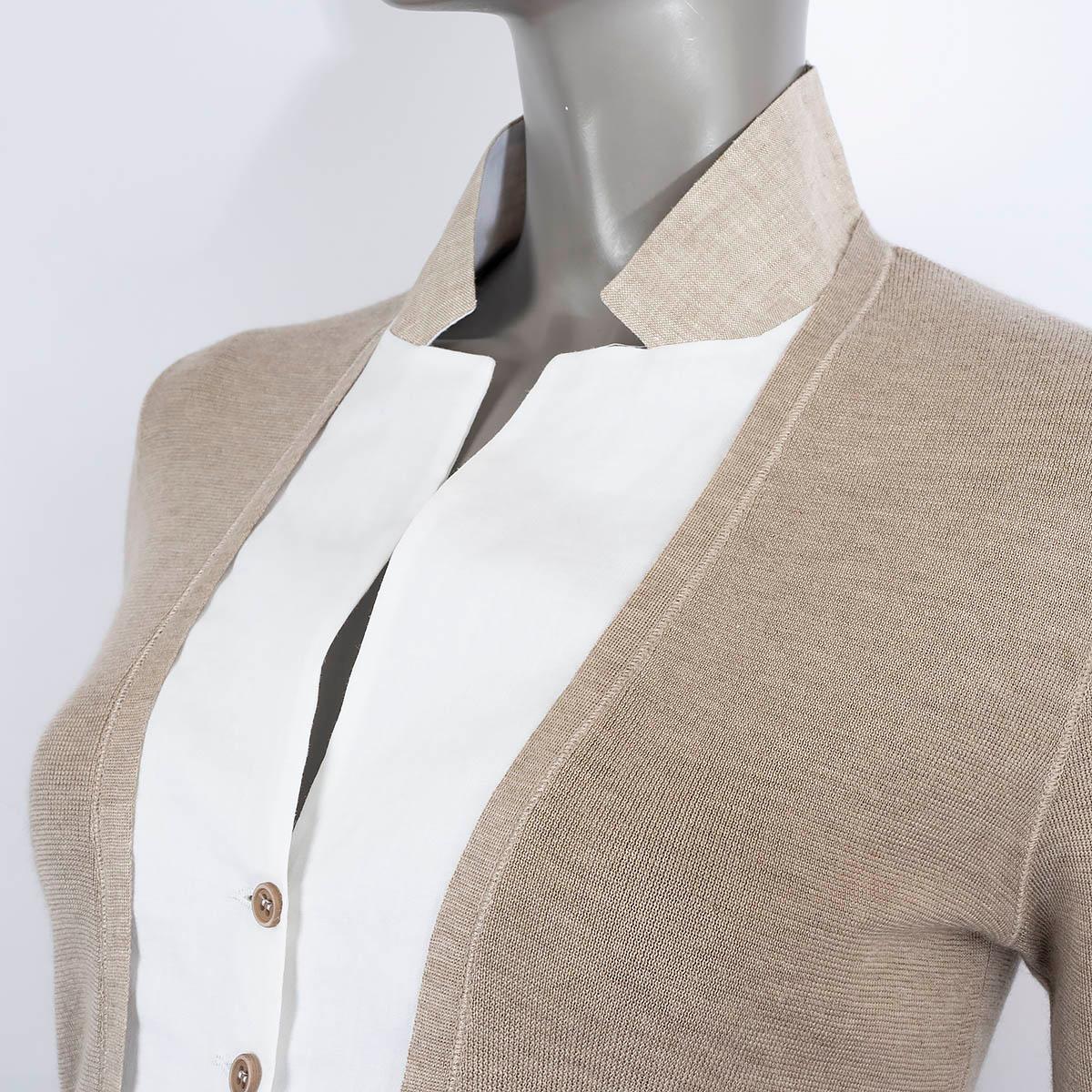 BRUNELLO CUCINELLI taupe cashmere & silk LAYERED Cardigan Sweater L For Sale 1