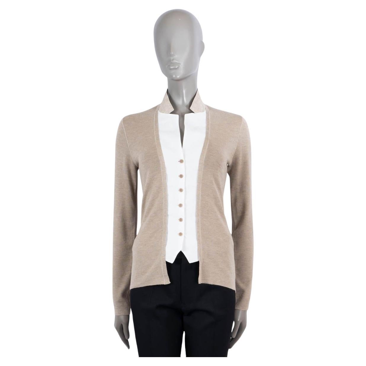 BRUNELLO CUCINELLI taupe cashmere & silk LAYERED Cardigan Sweater L For Sale