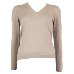 BRUNELLO CUCINELLI taupe cashmere V-Neck Sweater M